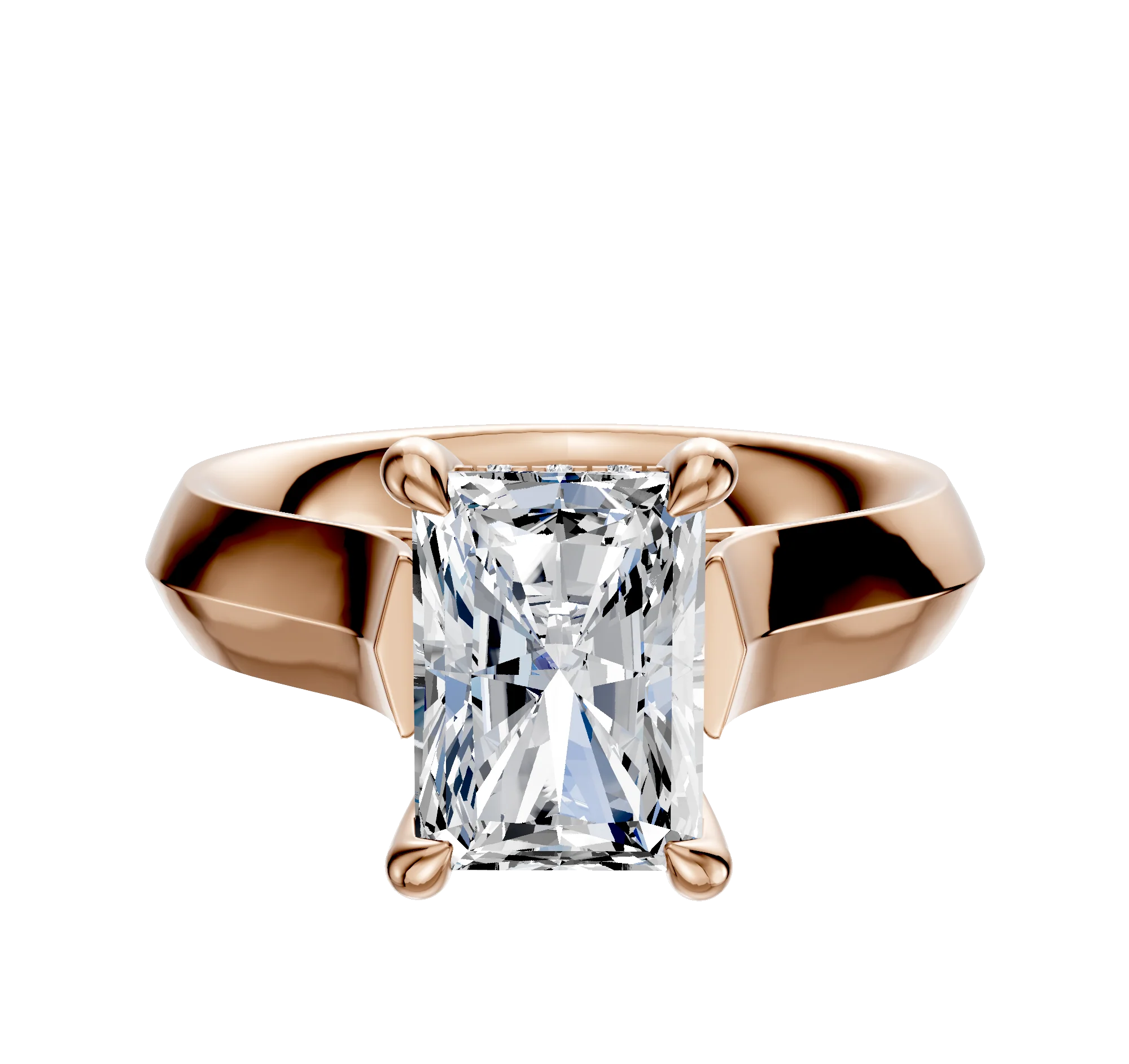 18K Rose Gold 4 Prong Hidden Halo Cathedral Knife Edge 4.0mm Engagement Ring