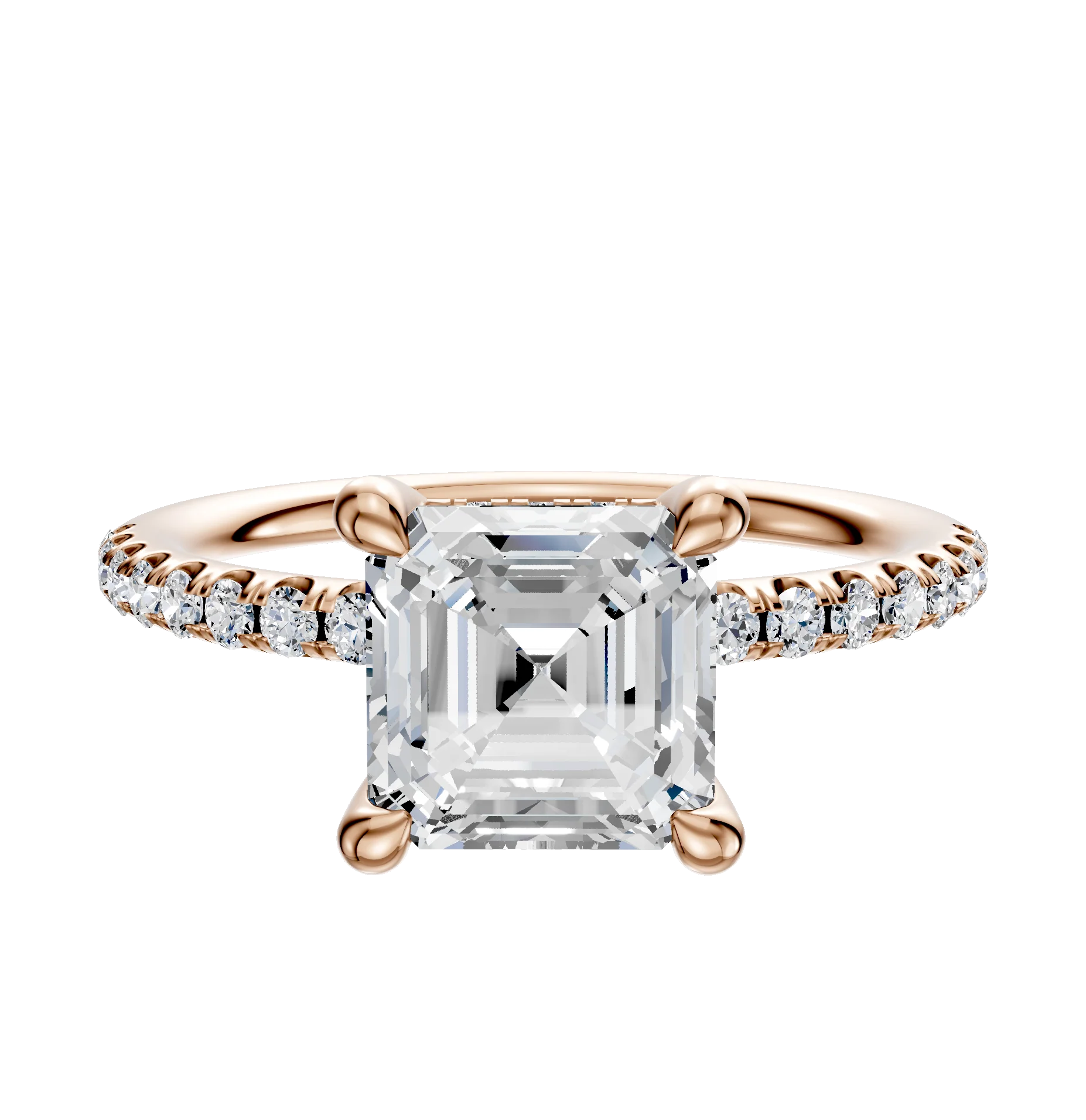 18K Rose Gold 4 Prong Hidden Halo Classic Dome 1-Row-Pave 2.5mm Engagement Ring