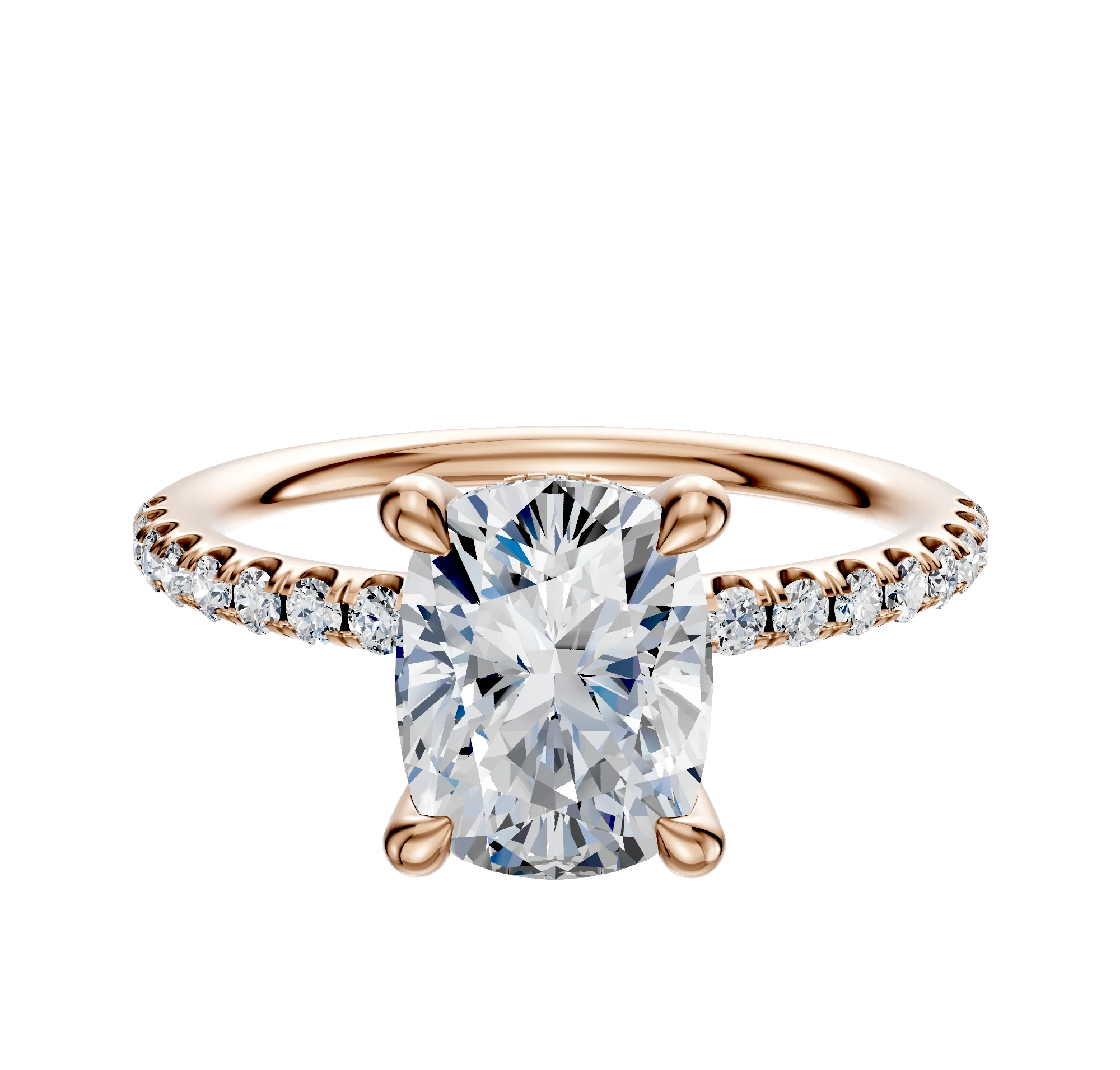 18K Rose Gold 4 Prong Hidden Halo Classic Dome 1-Row-Pave 2.5mm Engagement Ring