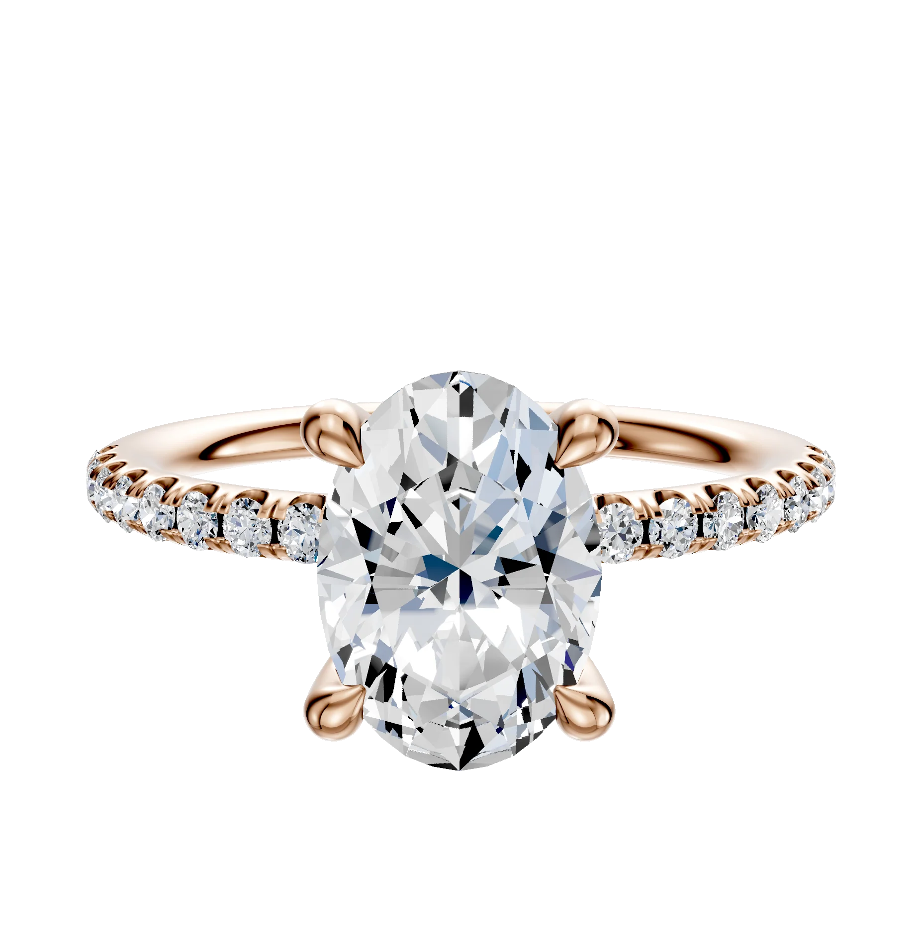 18K Rose Gold 4 Prong Hidden Halo Classic Dome 1-Row-Pave 2.5mm Engagement Ring