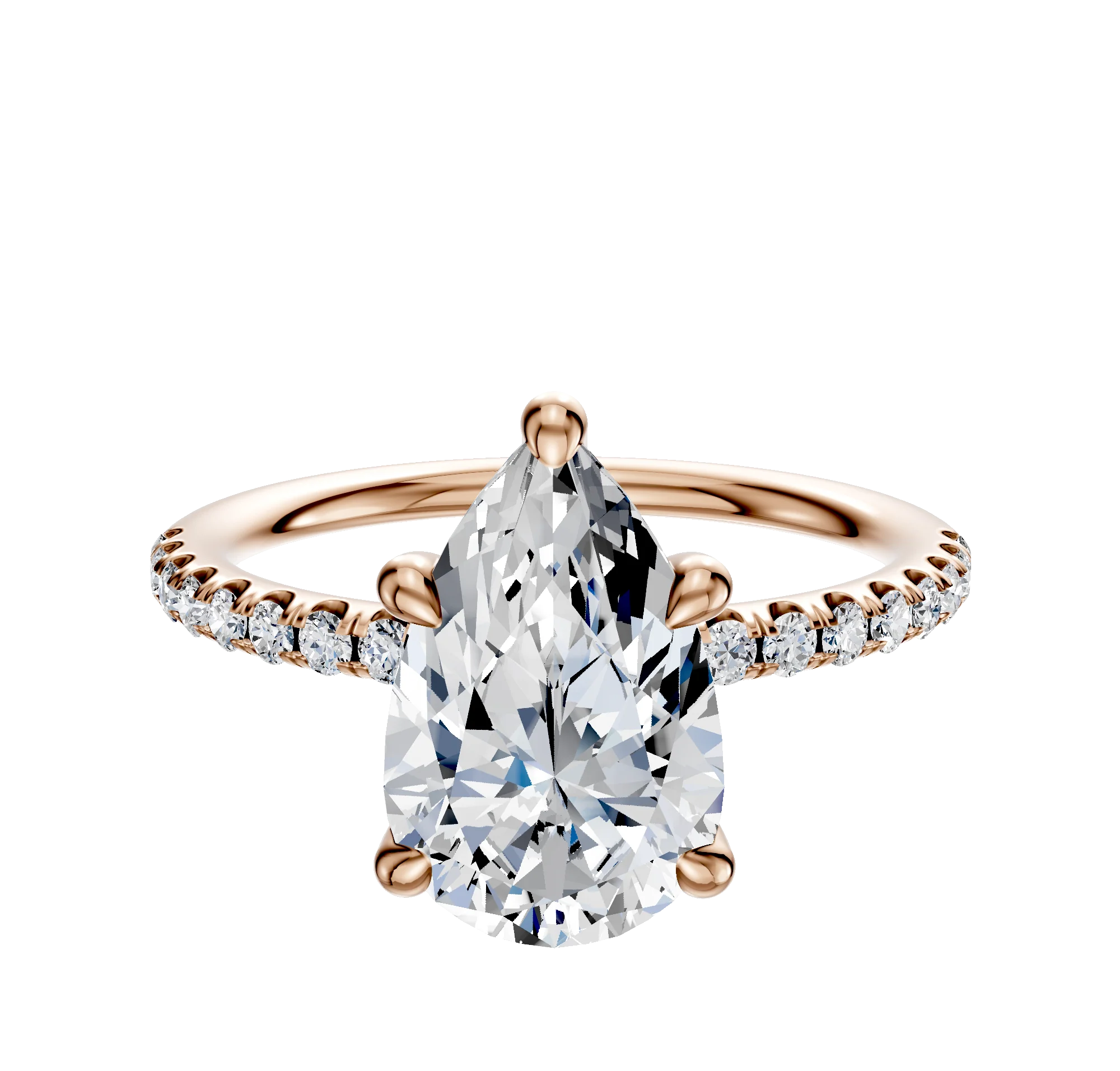 18K Rose Gold 4 Prong Hidden Halo Classic Dome 1-Row-Pave 2.5mm Engagement Ring