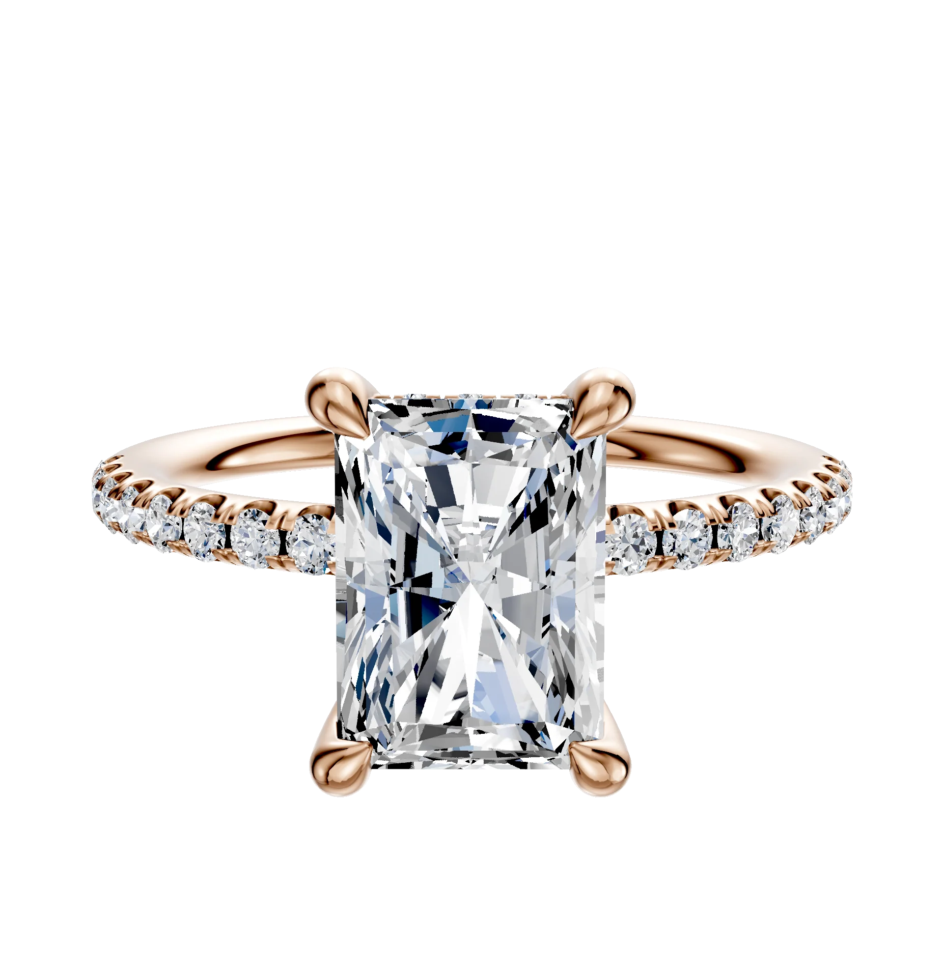 18K Rose Gold 4 Prong Hidden Halo Classic Dome 1-Row-Pave 2.5mm Engagement Ring
