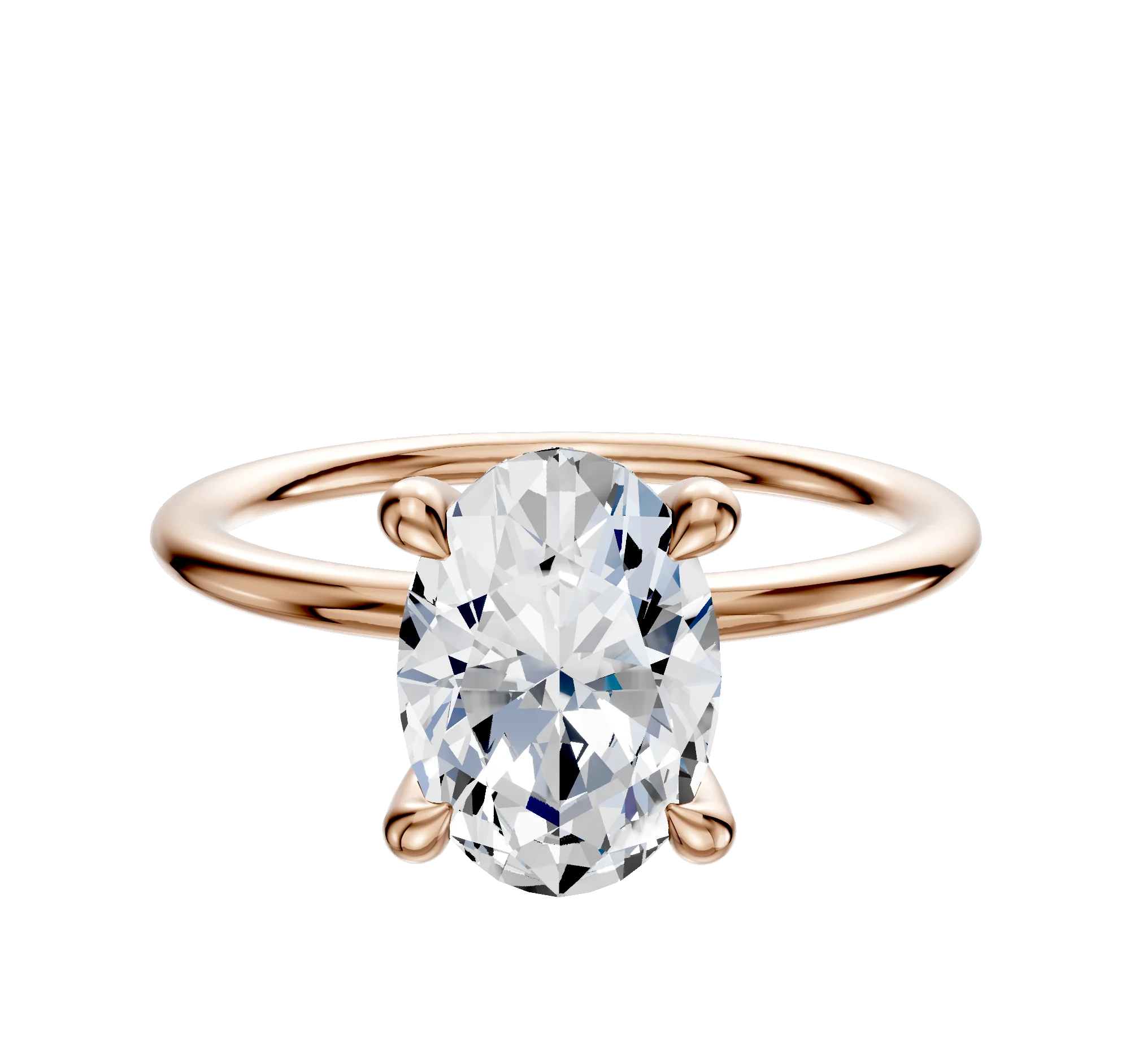 18K Rose Gold 4 Prong Hidden Halo Classic Dome 1.5mm Engagement Ring
