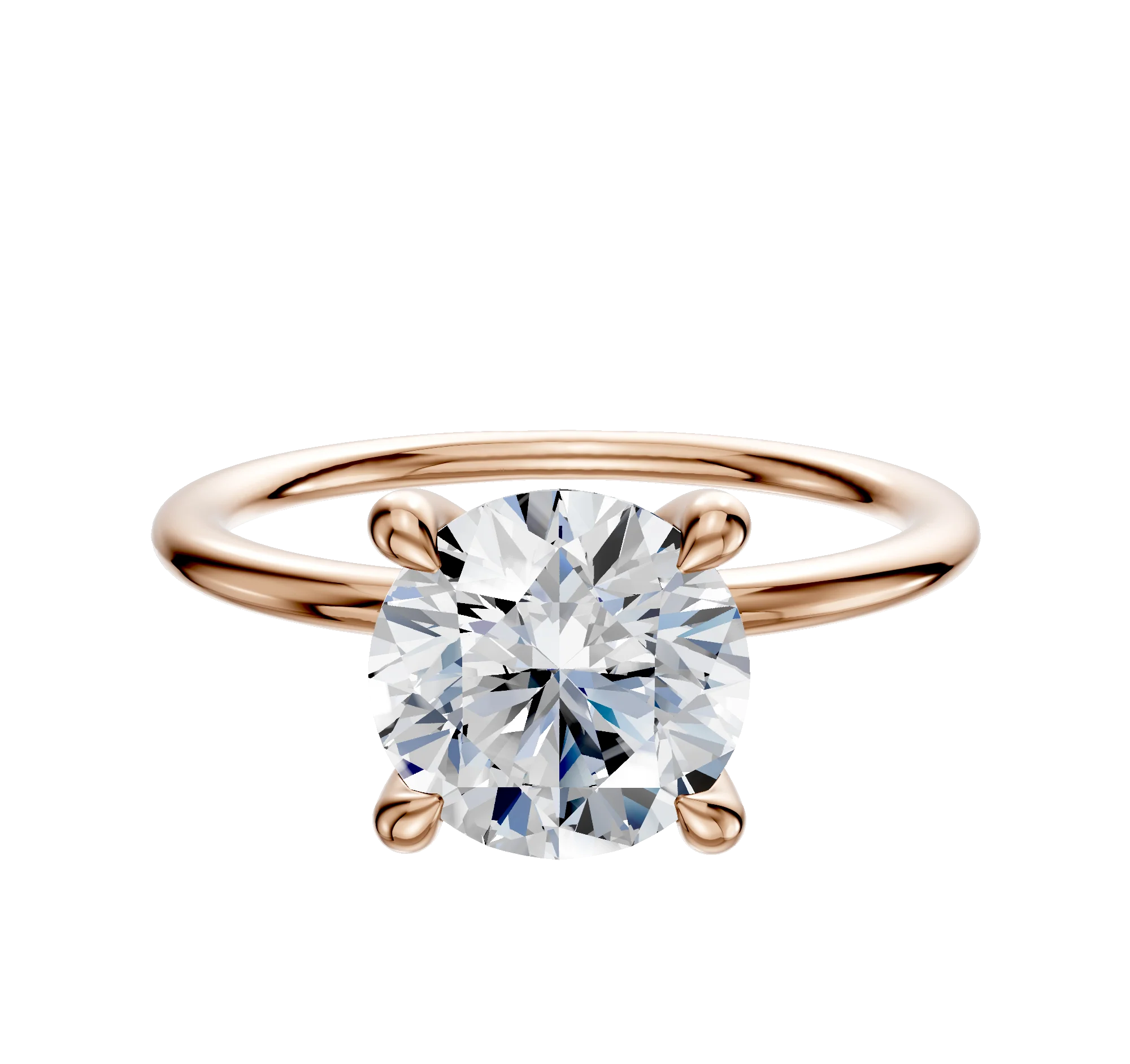 18K Rose Gold 4 Prong Hidden Halo Classic Dome 1.5mm Engagement Ring