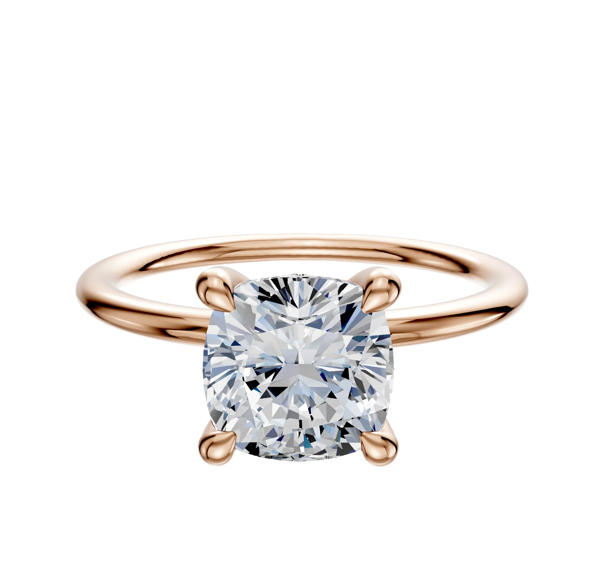 18K Rose Gold 4 Prong Hidden Halo Classic Dome 1.5mm Engagement Ring
