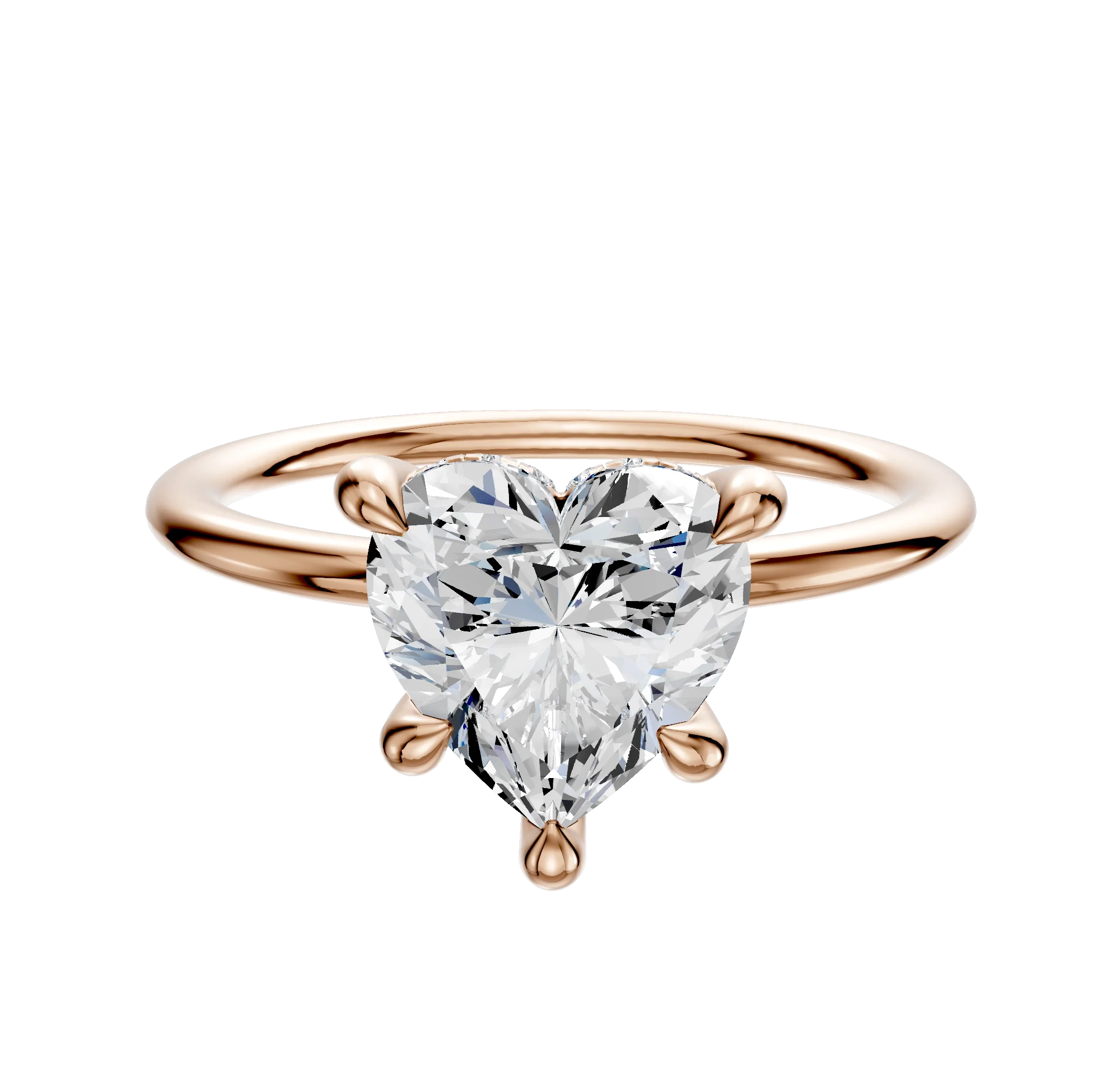 18K Rose Gold 4 Prong Hidden Halo Classic Dome 1.5mm Engagement Ring