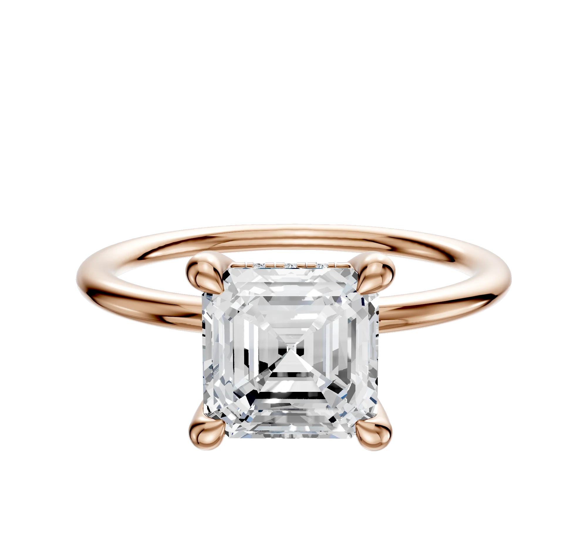 18K Rose Gold 4 Prong Hidden Halo Classic Dome 1.5mm Engagement Ring