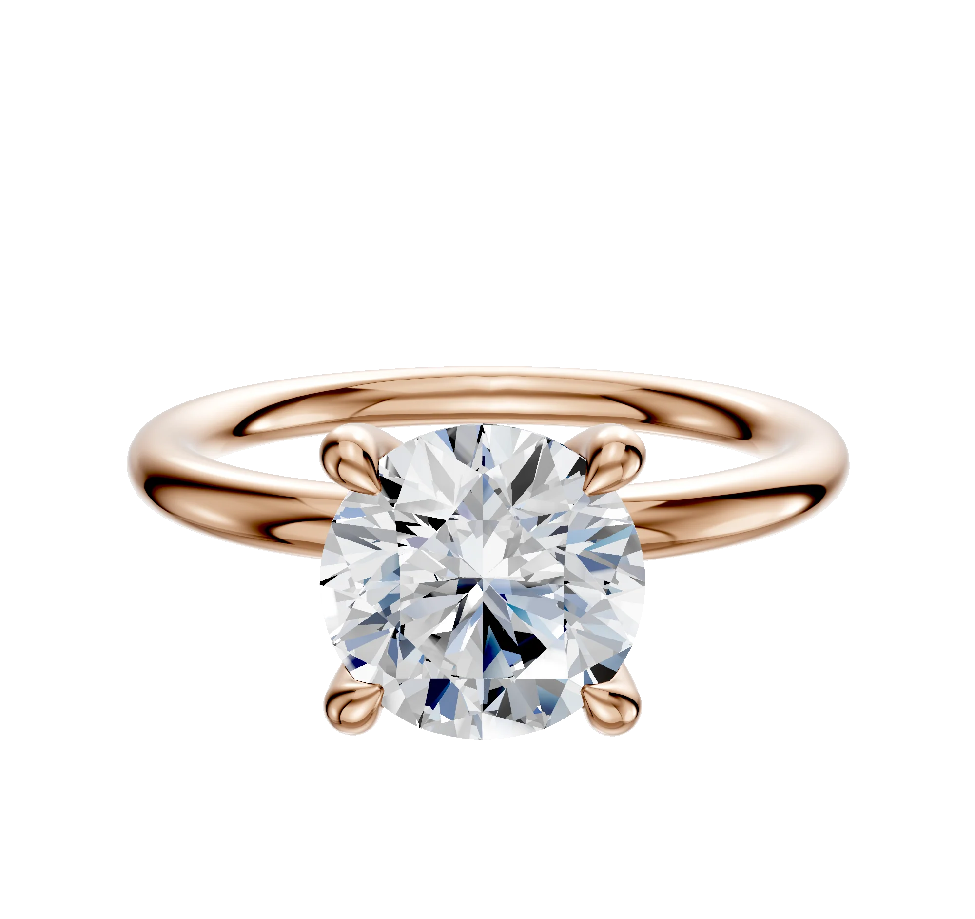 18K Rose Gold 4 Prong Hidden Halo Classic Dome 2.0mm Engagement Ring
