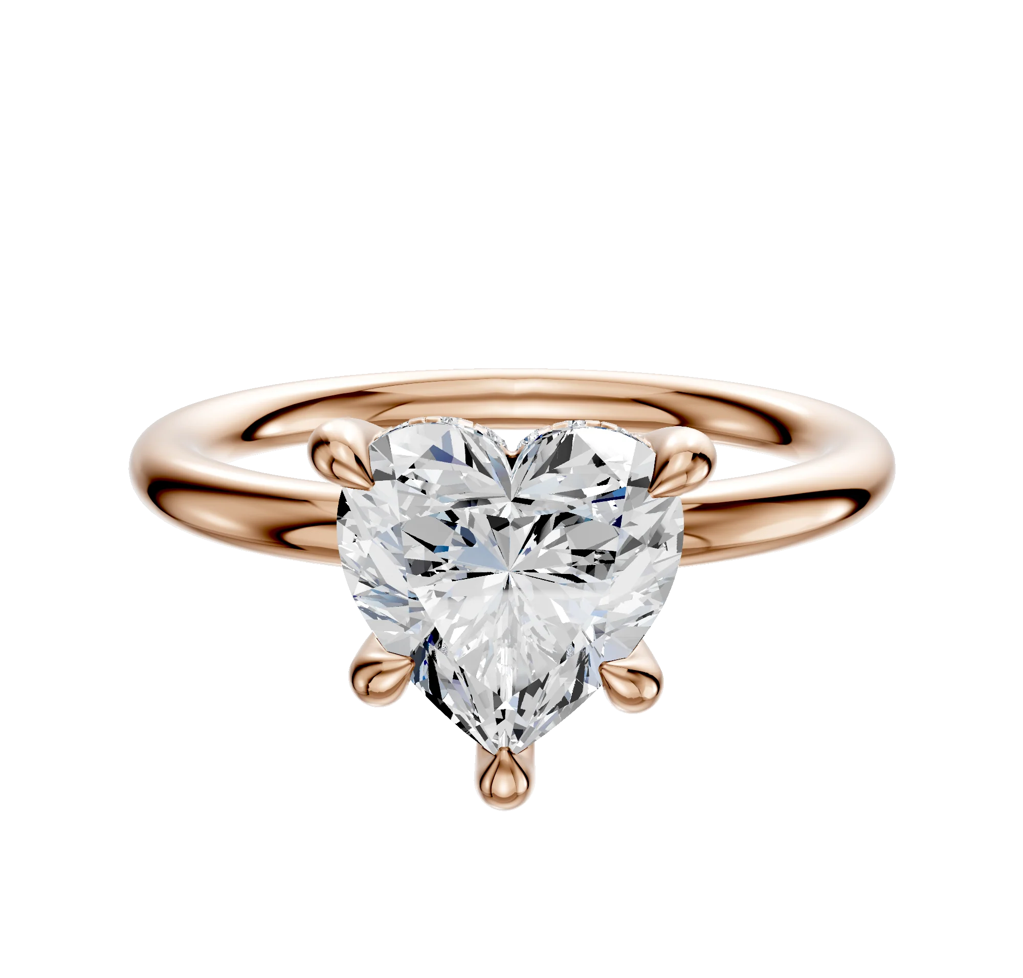 18K Rose Gold 4 Prong Hidden Halo Classic Dome 2.0mm Engagement Ring