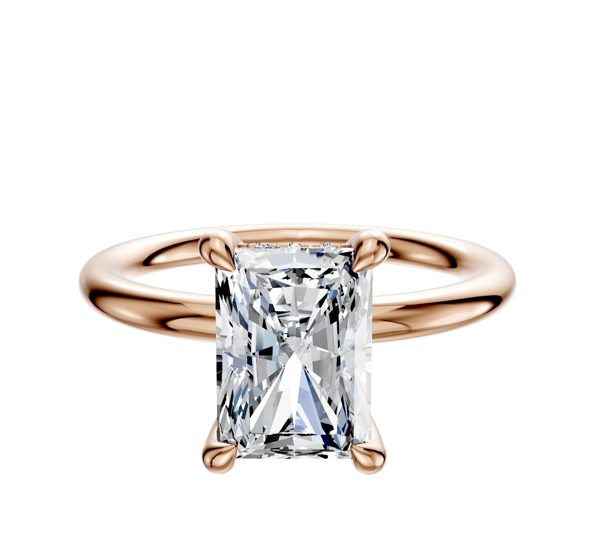 18K Rose Gold 4 Prong Hidden Halo Classic Dome 2.0mm Engagement Ring