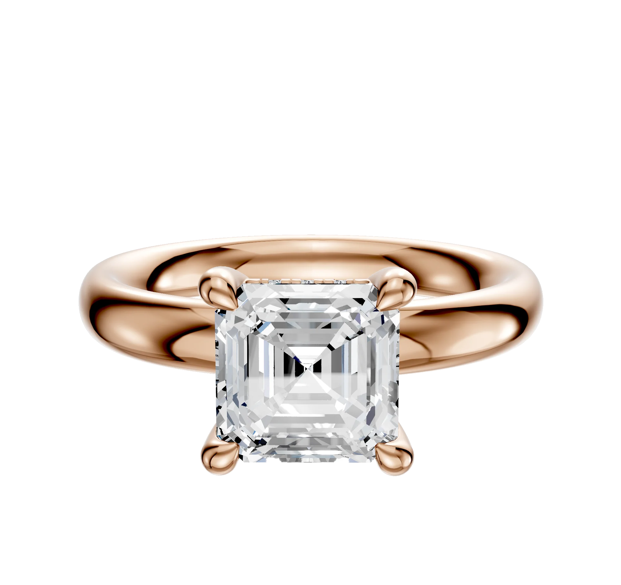 18K Rose Gold 4 Prong Hidden Halo Classic Dome 3.0mm Engagement Ring