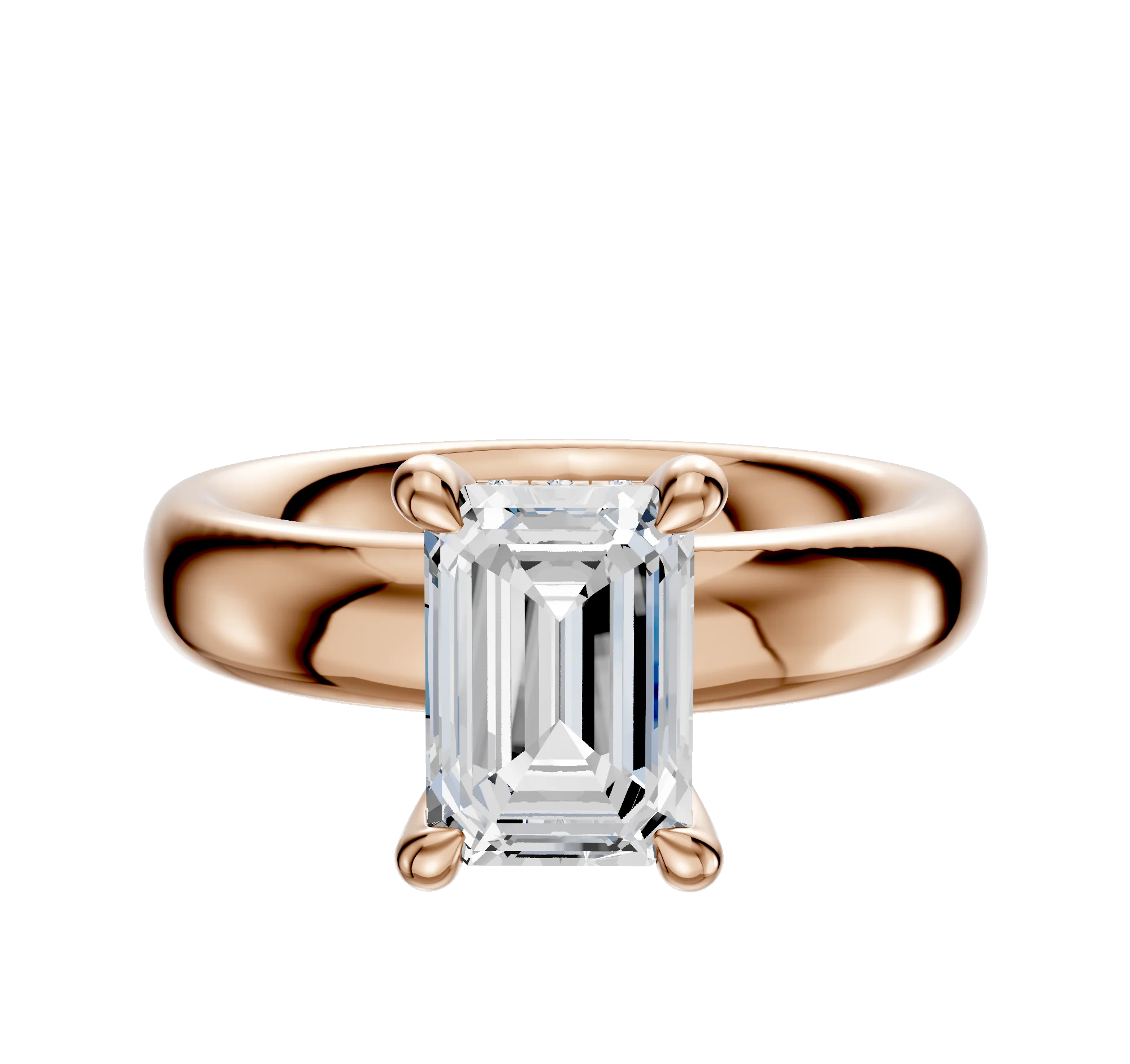 18K Rose Gold 4 Prong Hidden Halo Classic Dome 4.0mm Engagement Ring