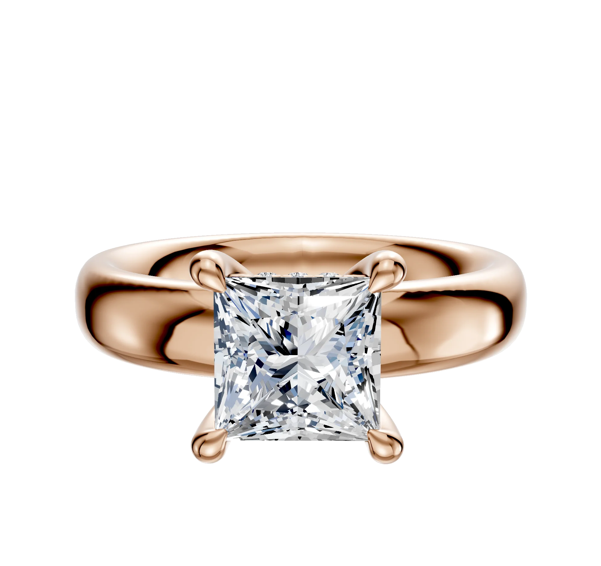 18K Rose Gold 4 Prong Hidden Halo Classic Dome 4.0mm Engagement Ring