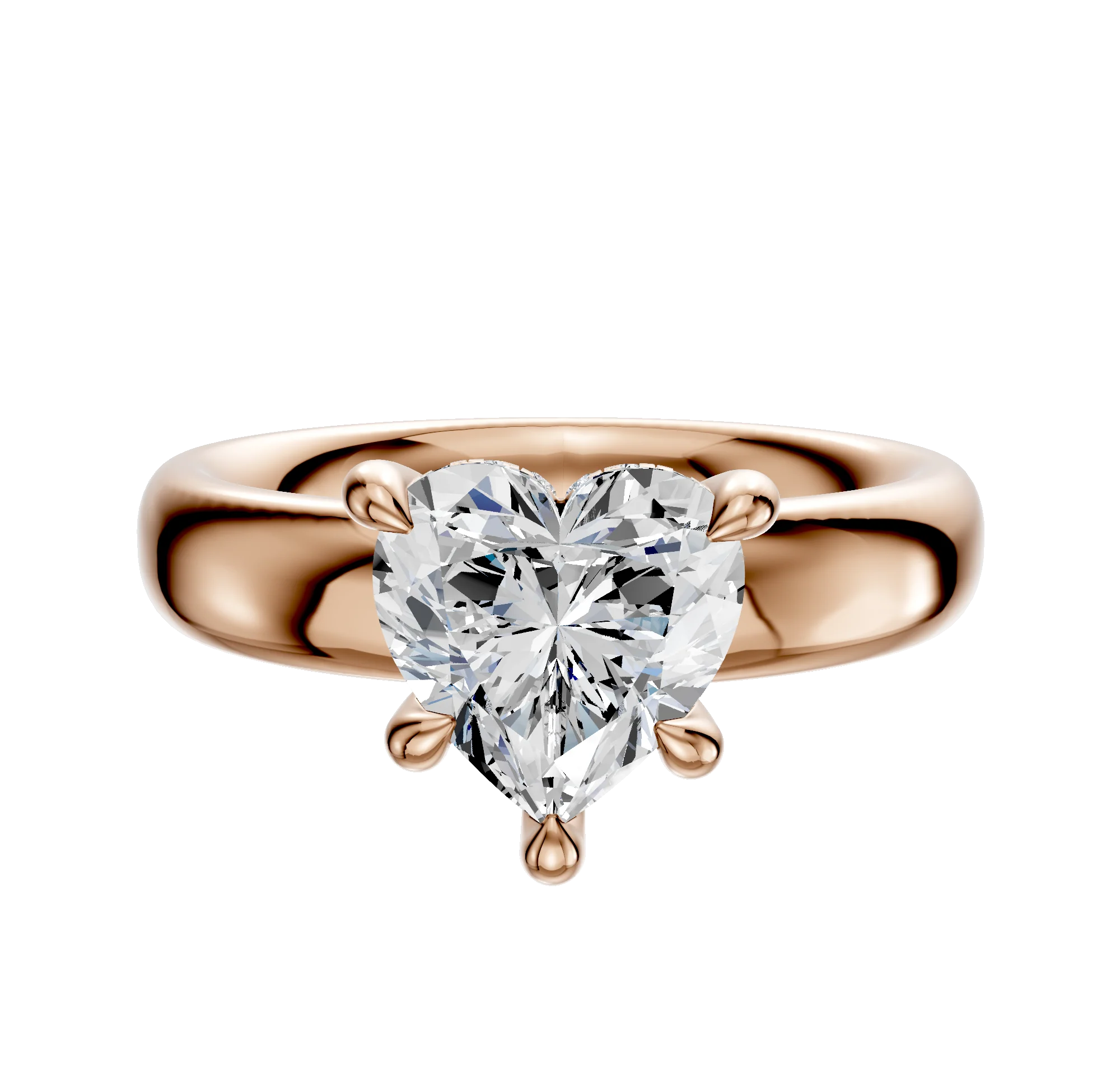 18K Rose Gold 4 Prong Hidden Halo Classic Dome 4.0mm Engagement Ring