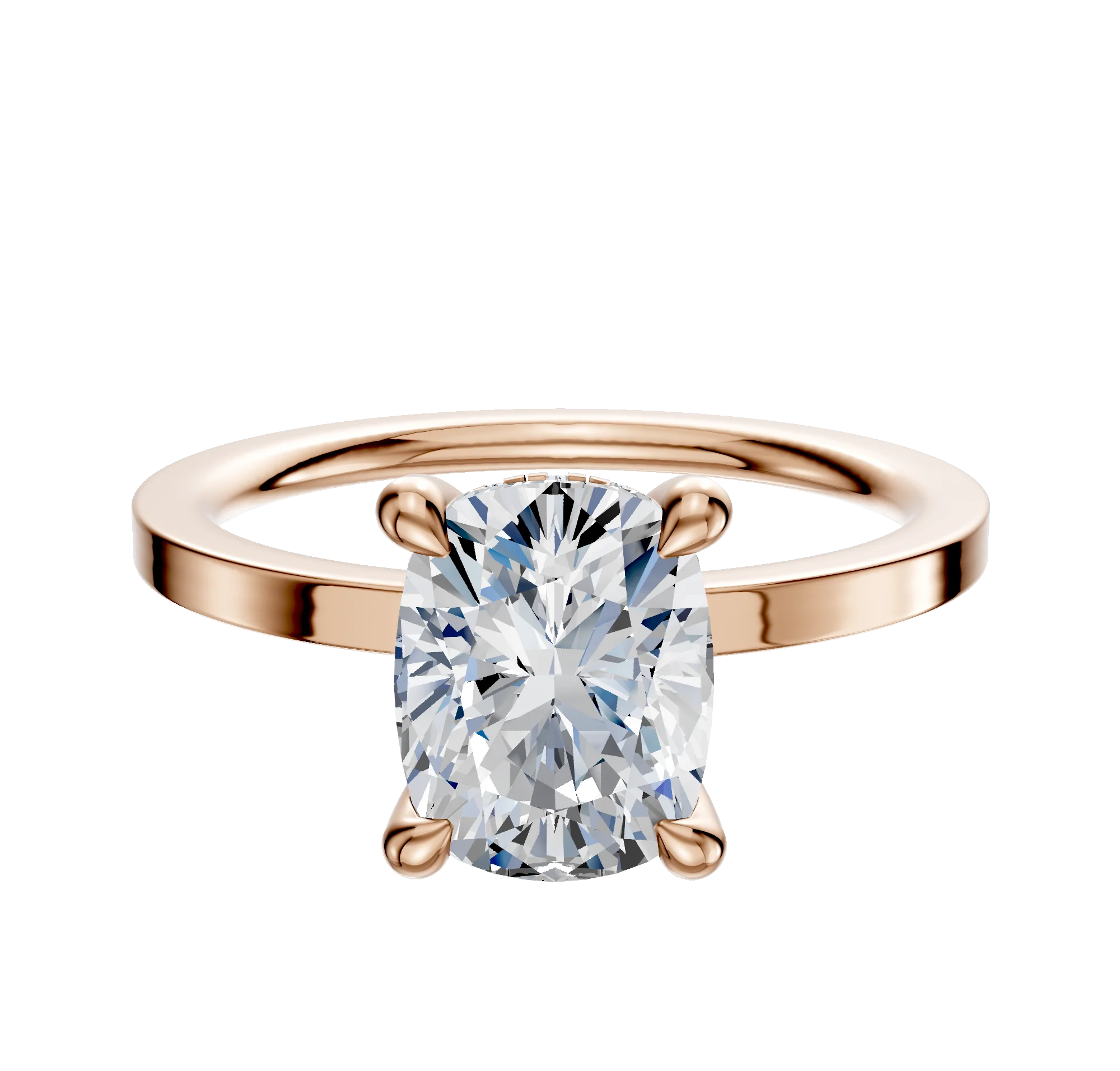 18K Rose Gold 4 Prong Hidden Halo Classic Flat 1.5mm Engagement Ring