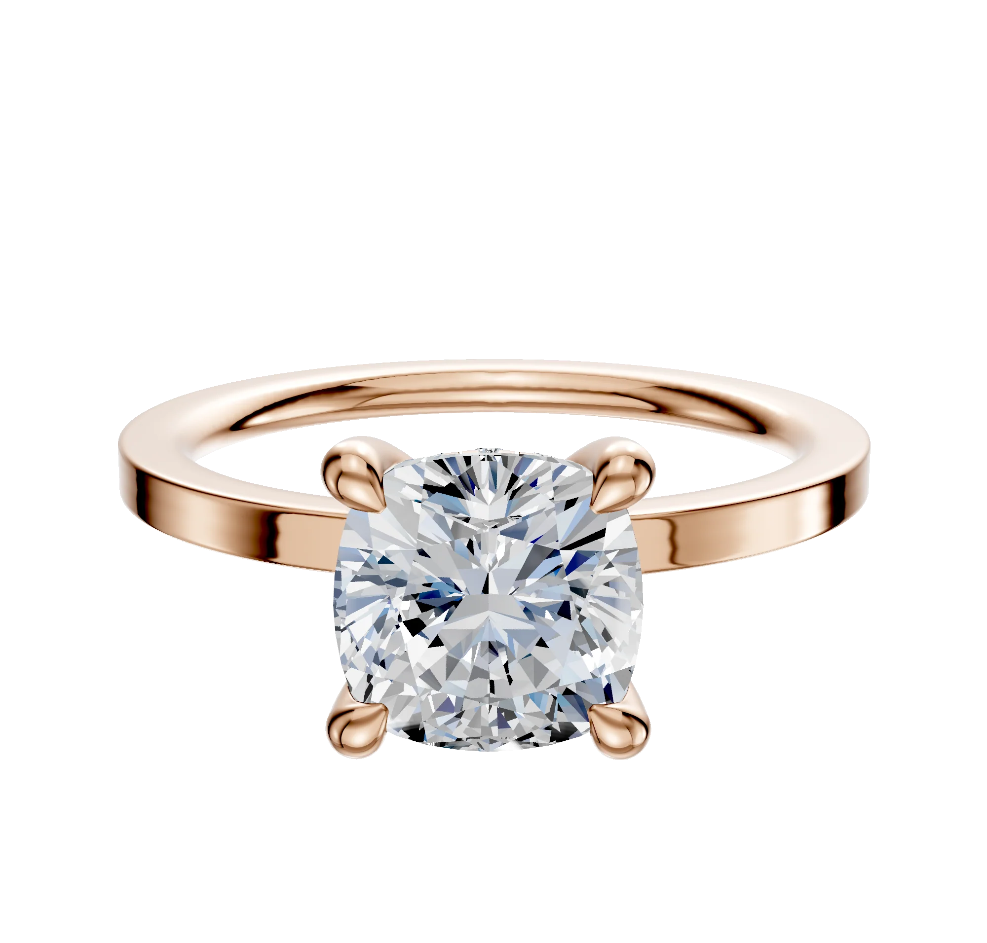 18K Rose Gold 4 Prong Hidden Halo Classic Flat 1.5mm Engagement Ring