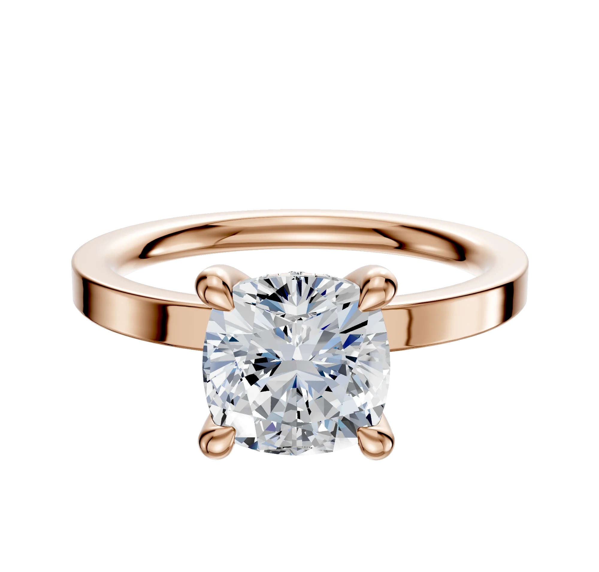 18K Rose Gold 4 Prong Hidden Halo Classic Flat 2.0mm Engagement Ring