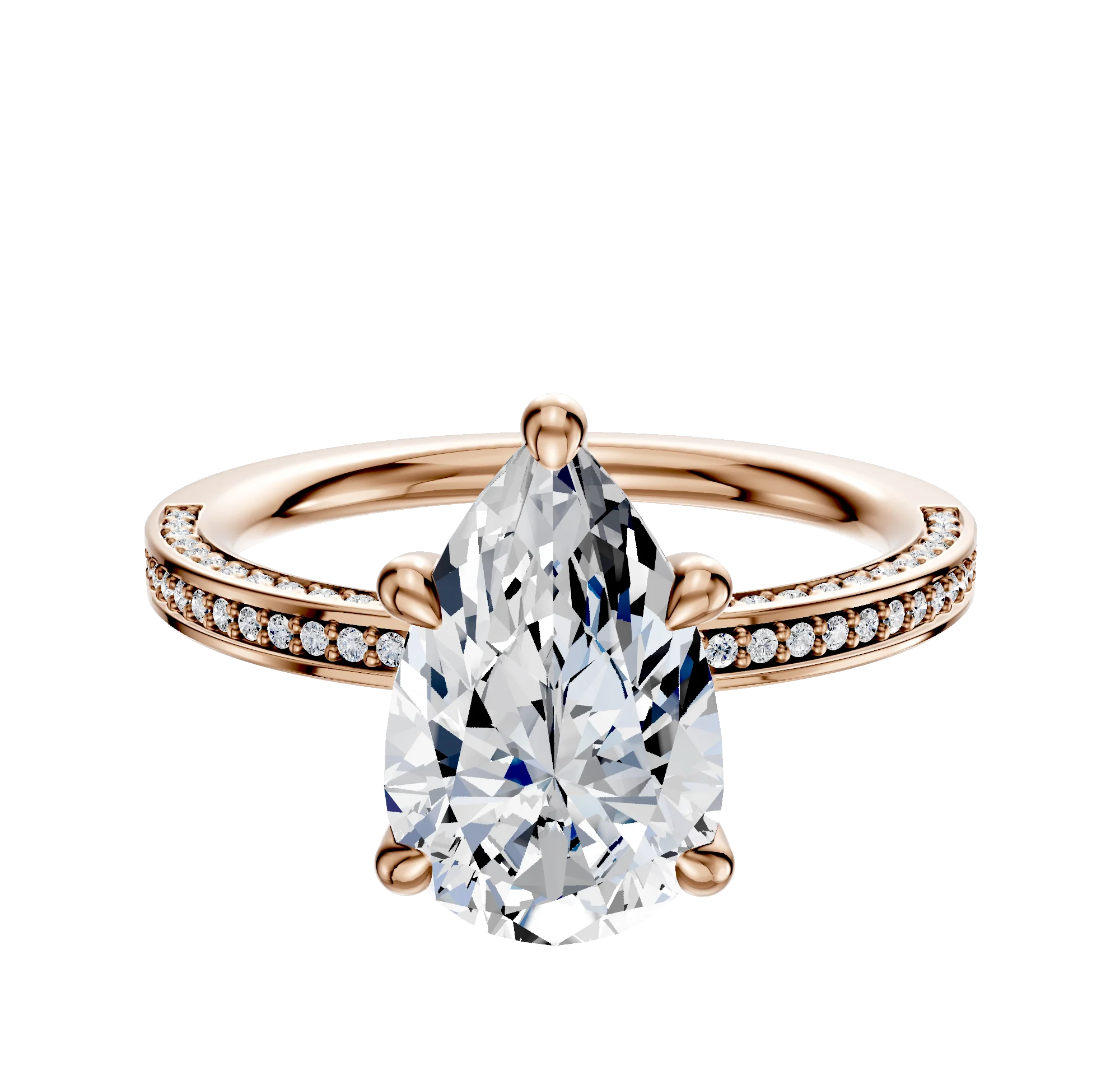 18K Rose Gold 4 Prong Hidden Halo Classic Flat 3-Row-Pave 2.0mm Engagement Ring