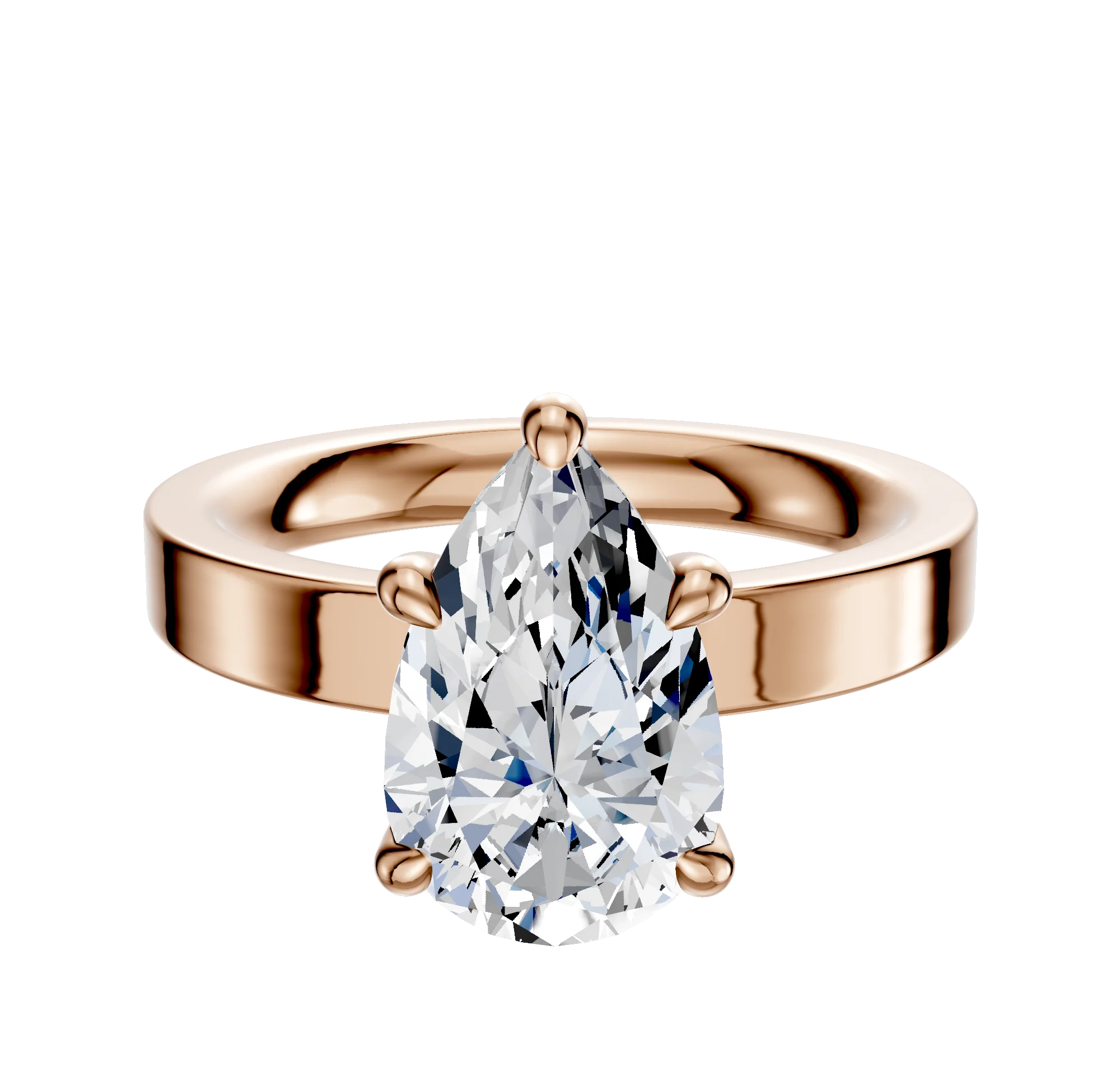 18K Rose Gold 4 Prong Hidden Halo Classic Flat 3.0mm Engagement Ring