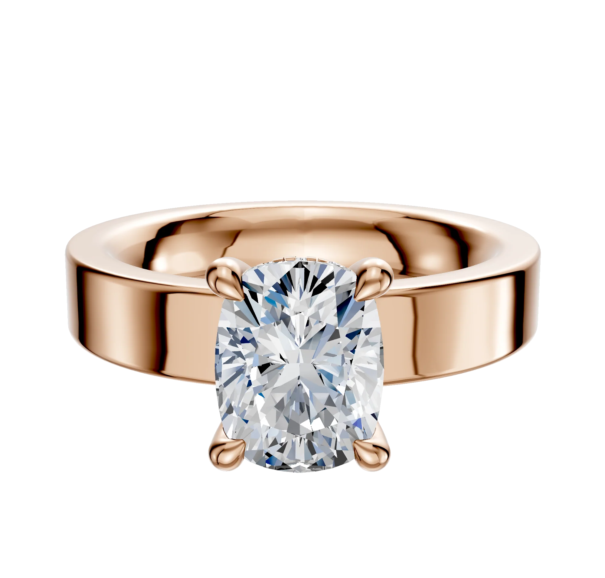 18K Rose Gold 4 Prong Hidden Halo Classic Flat 4.0mm Engagement Ring
