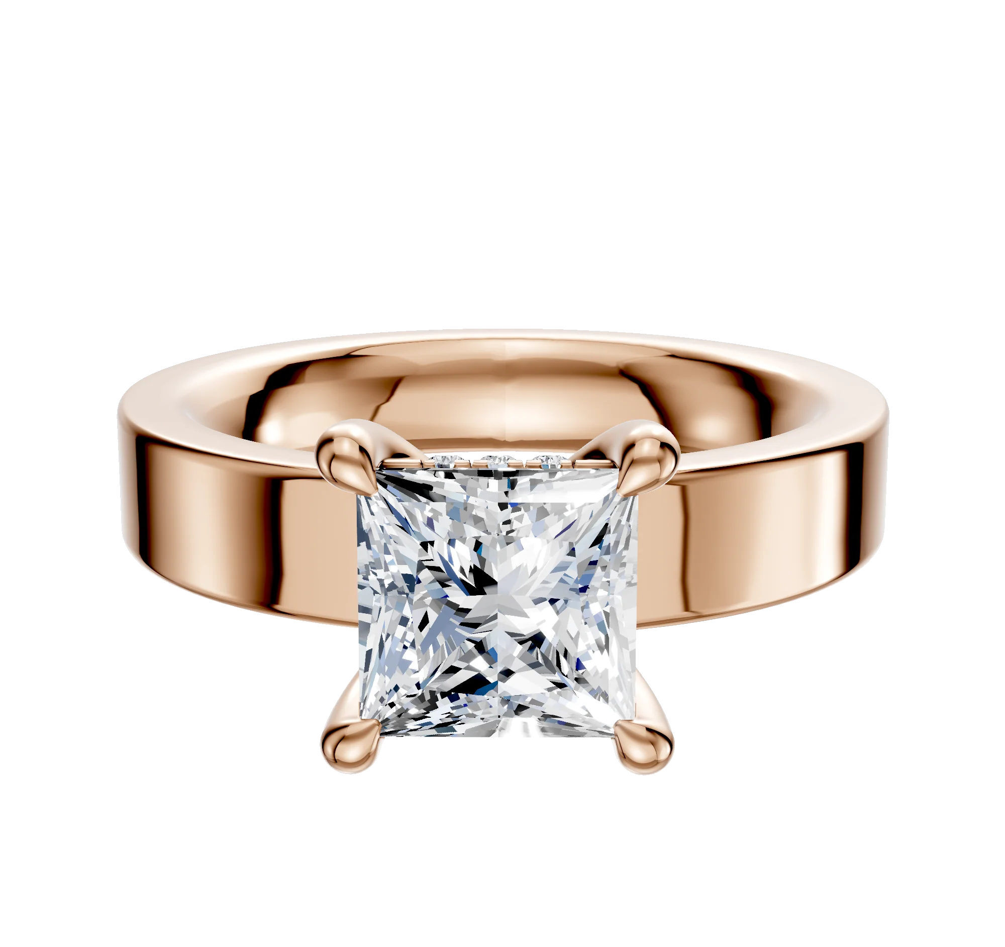 18K Rose Gold 4 Prong Hidden Halo Classic Flat 4.0mm Engagement Ring