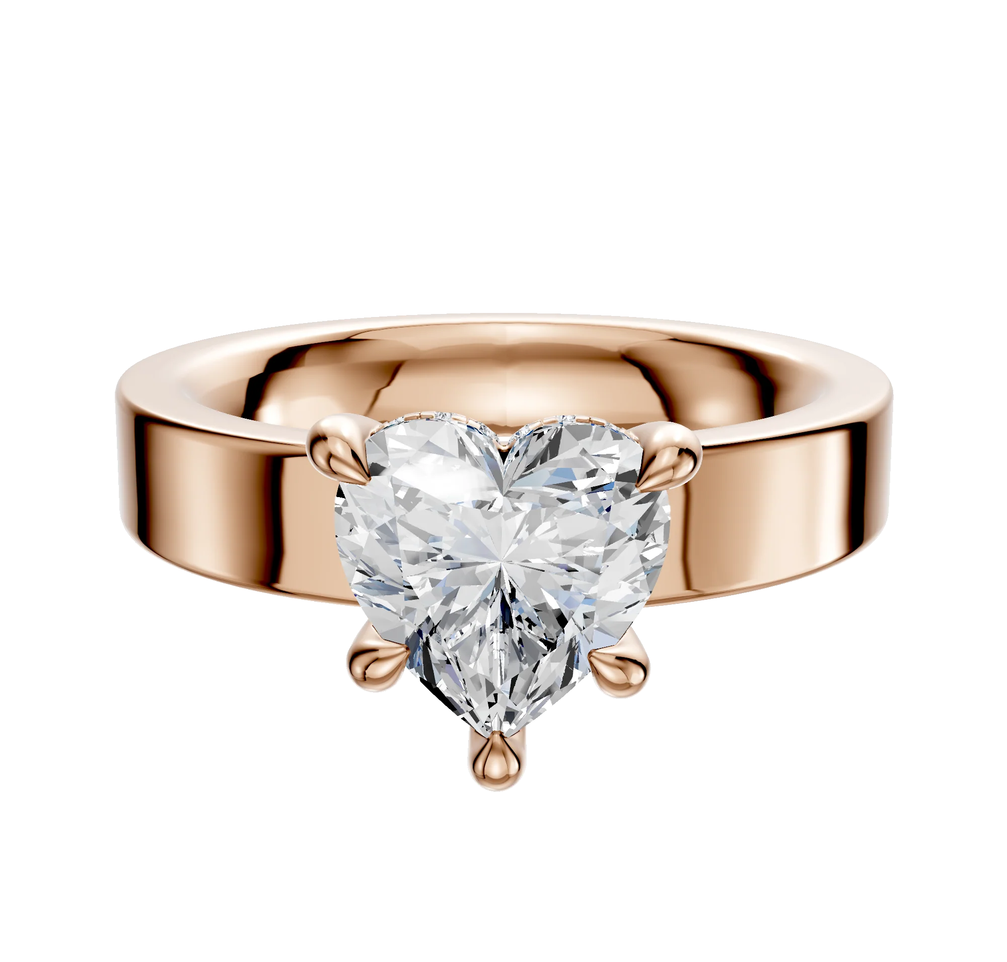 18K Rose Gold 4 Prong Hidden Halo Classic Flat 4.0mm Engagement Ring