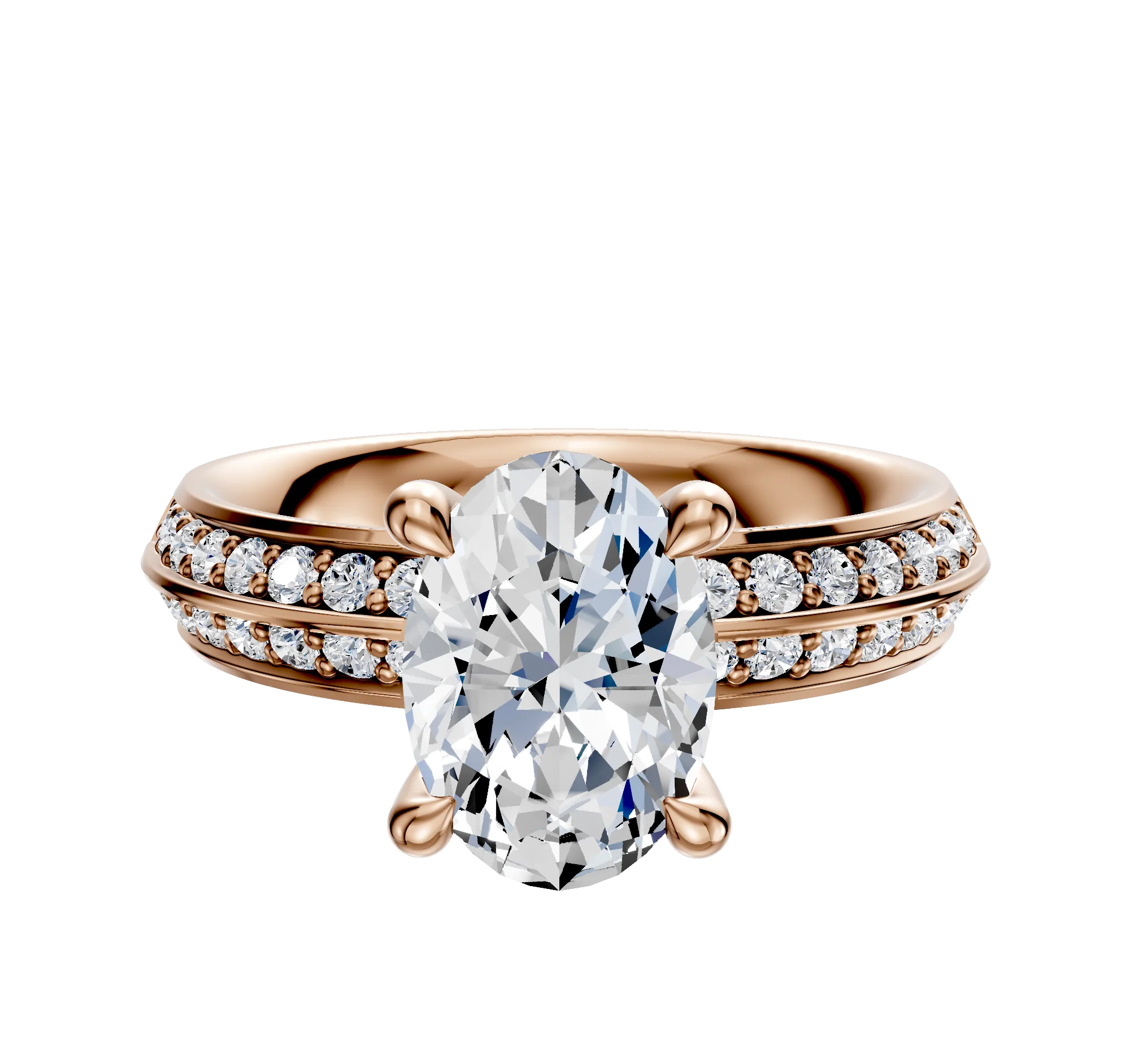 18K Rose Gold 4 Prong Hidden Halo Classic Knife Edge 1-Row-Pave 2.5mm Engagement Ring