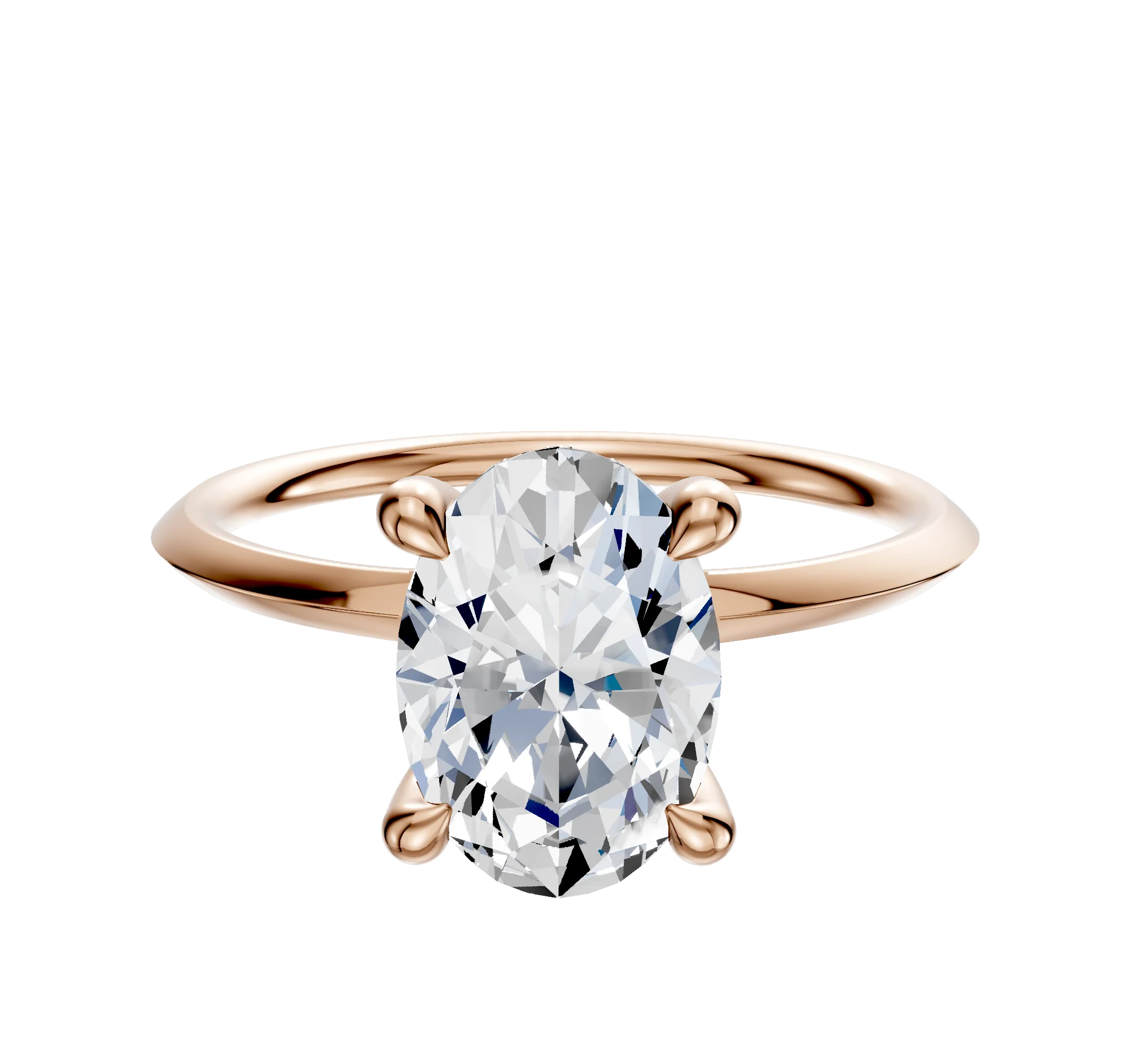 18K Rose Gold 4 Prong Hidden Halo Classic Knife Edge 1.5mm Engagement Ring