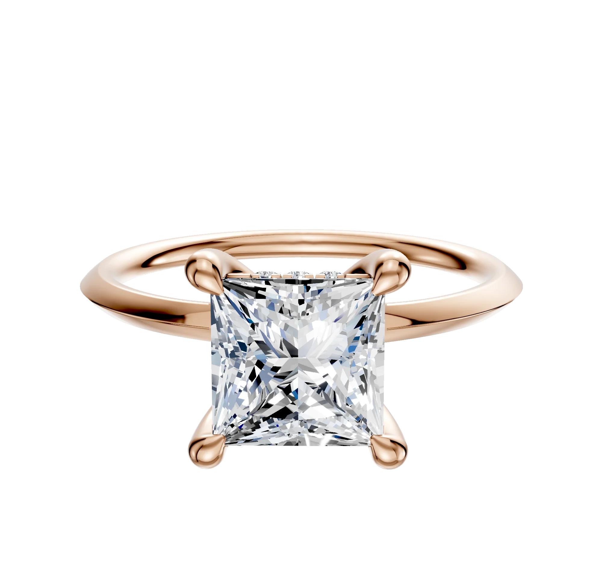 18K Rose Gold 4 Prong Hidden Halo Classic Knife Edge 1.5mm Engagement Ring