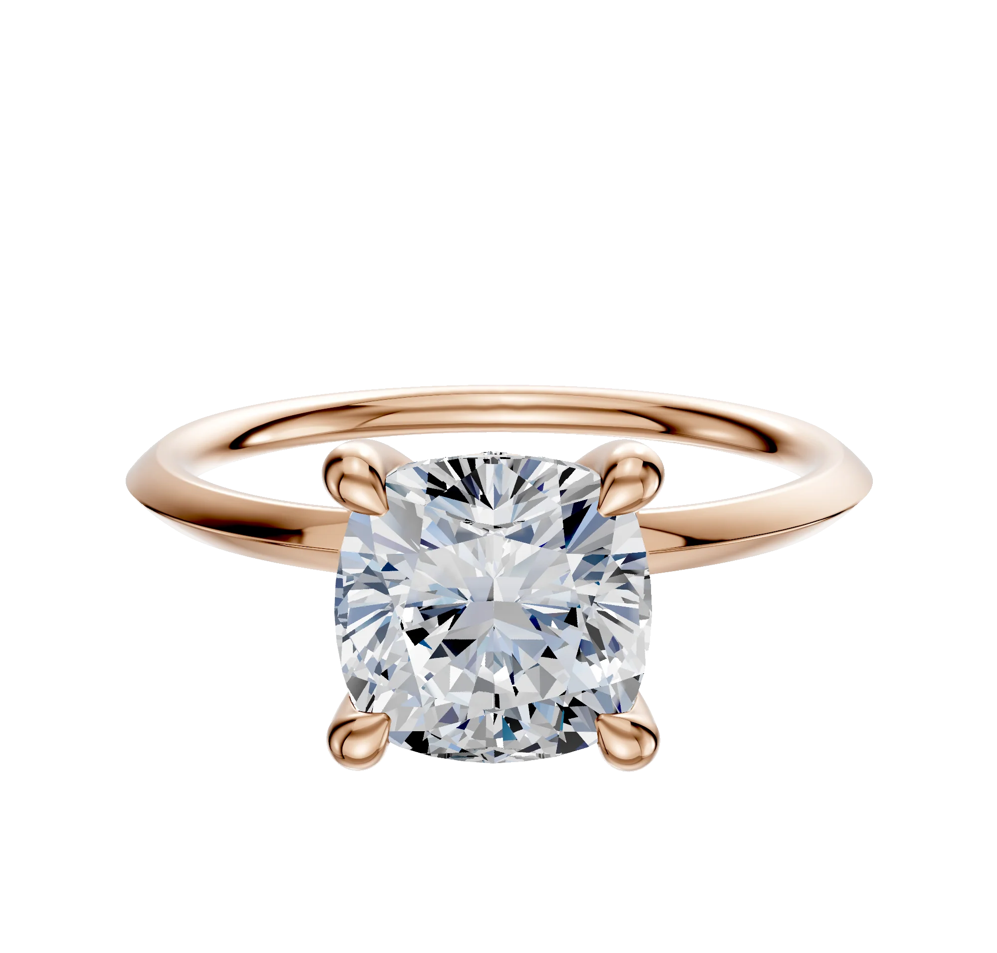 18K Rose Gold 4 Prong Hidden Halo Classic Knife Edge 1.5mm Engagement Ring