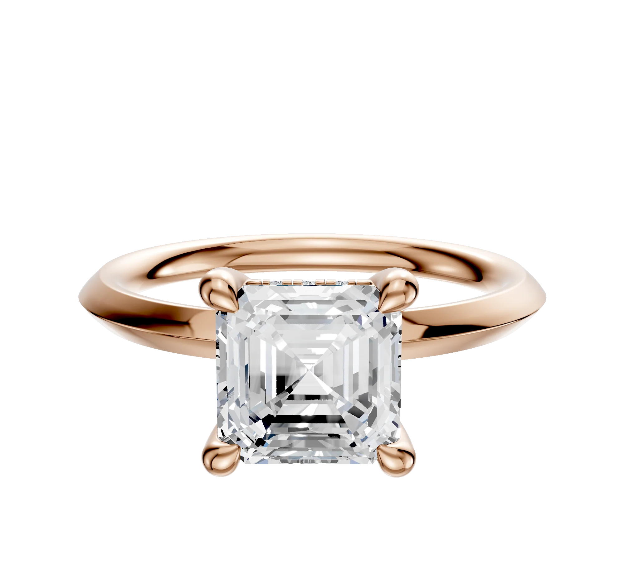 18K Rose Gold 4 Prong Hidden Halo Classic Knife Edge 2.0mm Engagement Ring