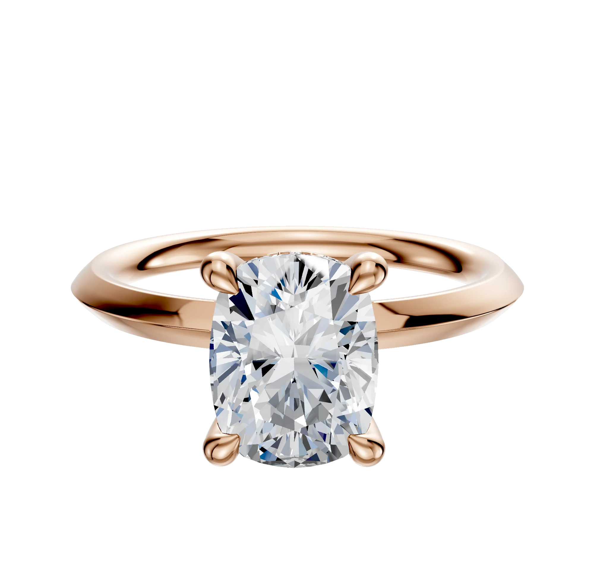 18K Rose Gold 4 Prong Hidden Halo Classic Knife Edge 2.0mm Engagement Ring