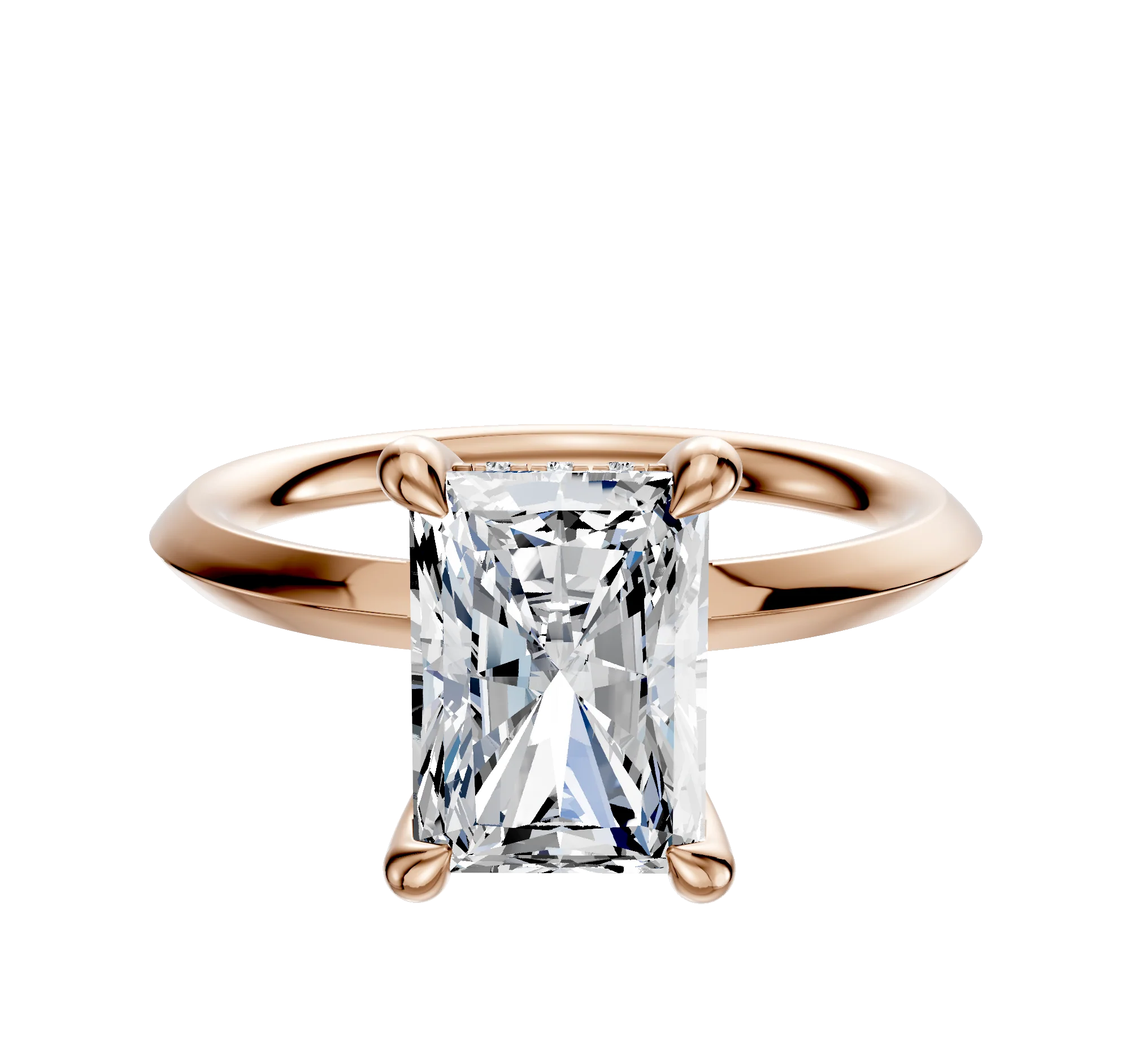 18K Rose Gold 4 Prong Hidden Halo Classic Knife Edge 2.0mm Engagement Ring
