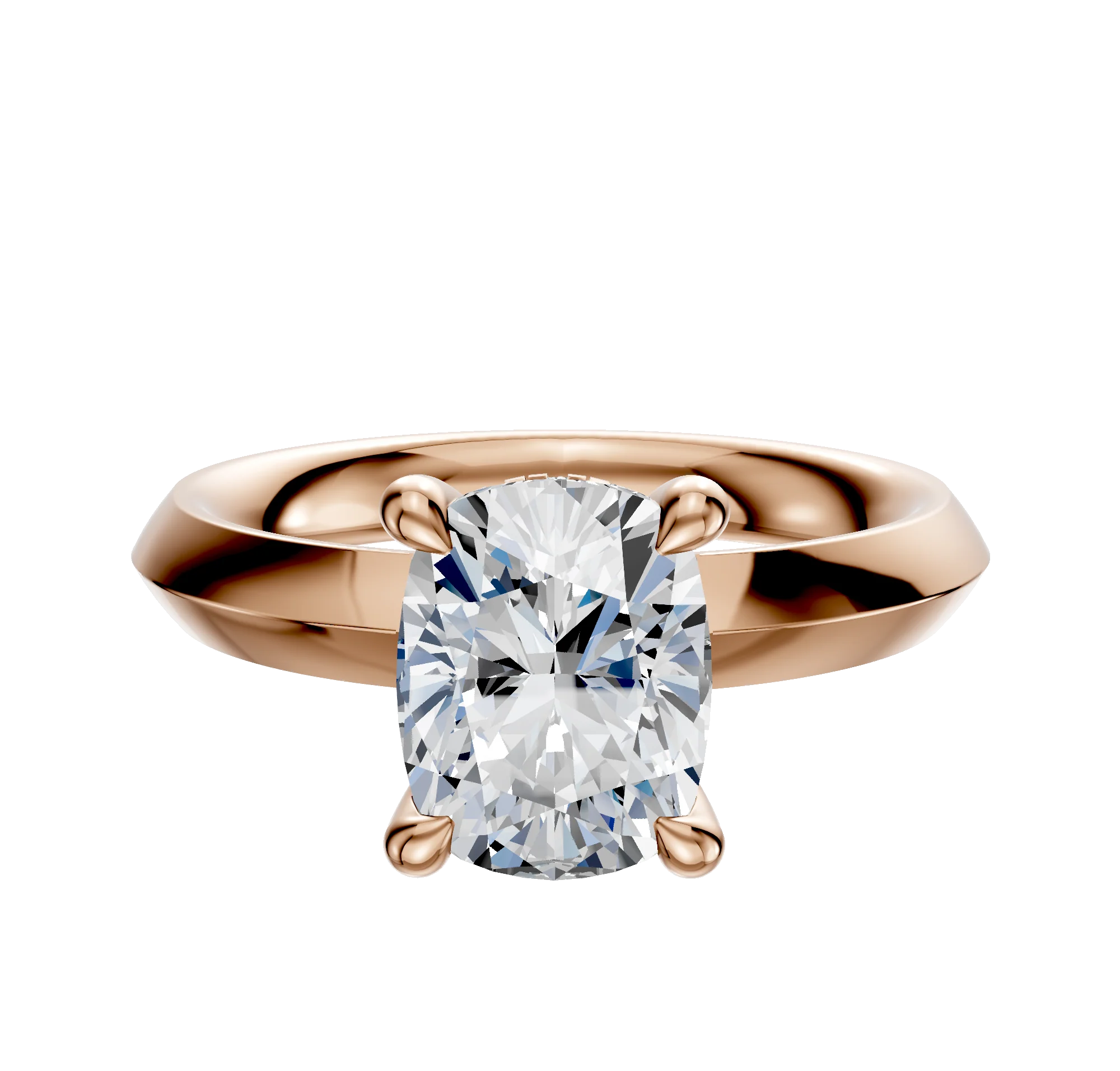 18K Rose Gold 4 Prong Hidden Halo Classic Knife Edge 3.0mm Engagement Ring