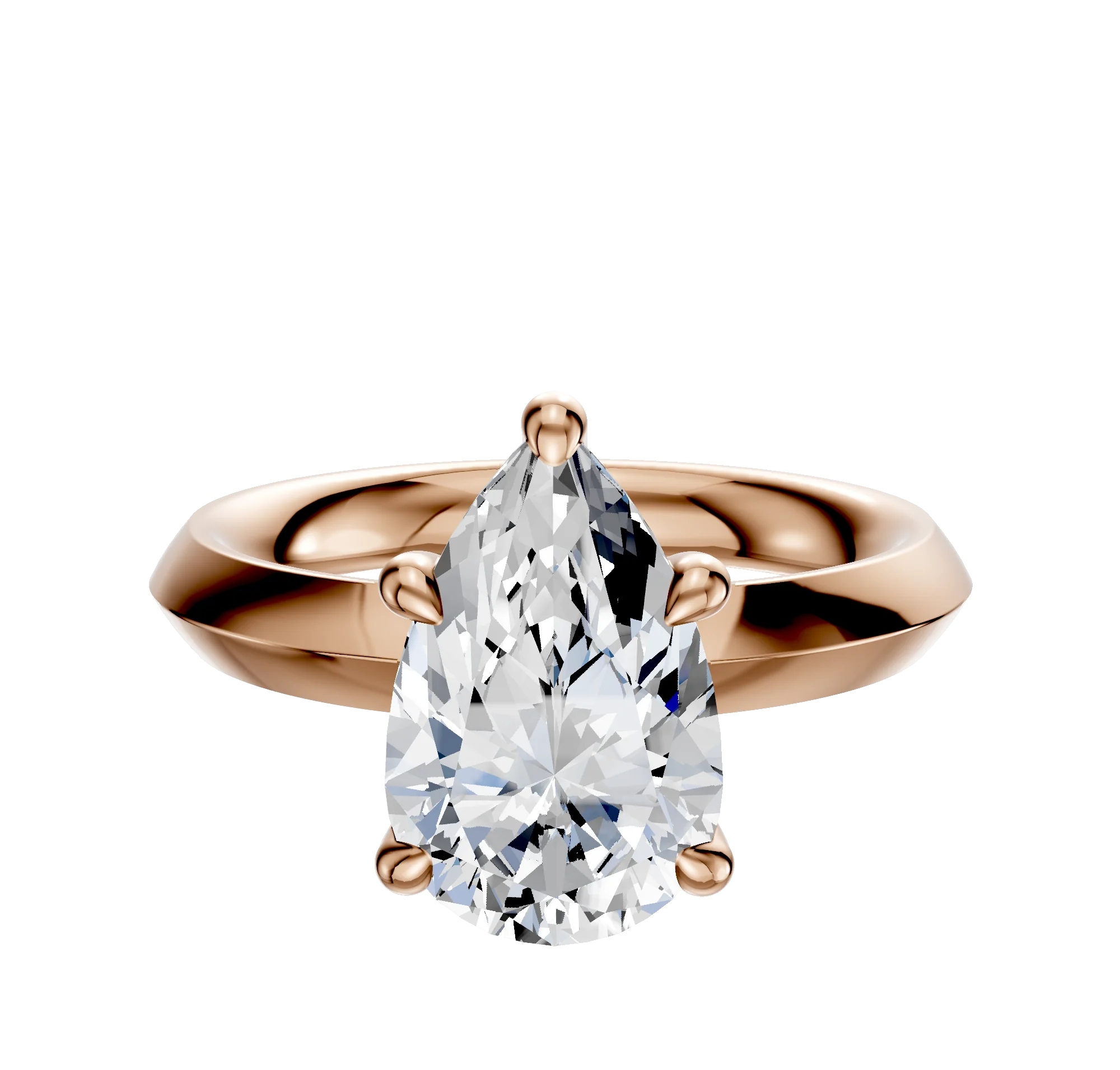 18K Rose Gold 4 Prong Hidden Halo Classic Knife Edge 3.0mm Engagement Ring