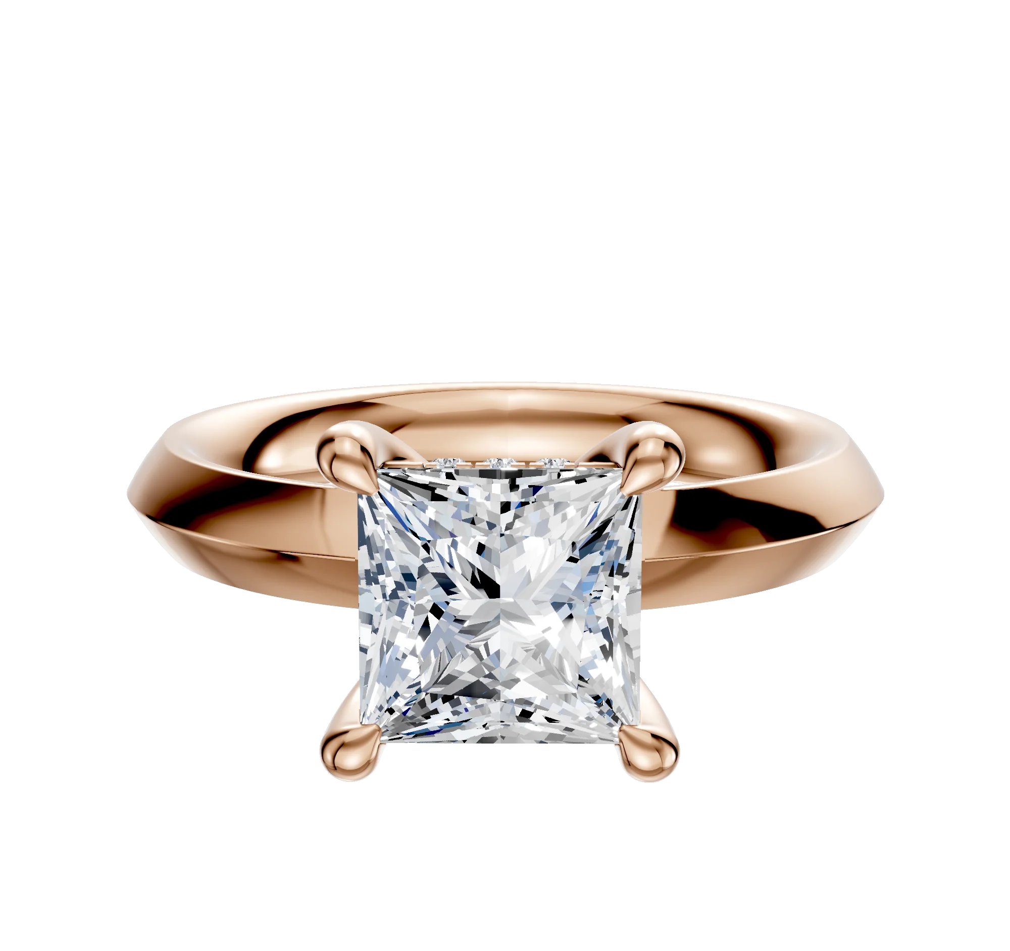 18K Rose Gold 4 Prong Hidden Halo Classic Knife Edge 3.0mm Engagement Ring