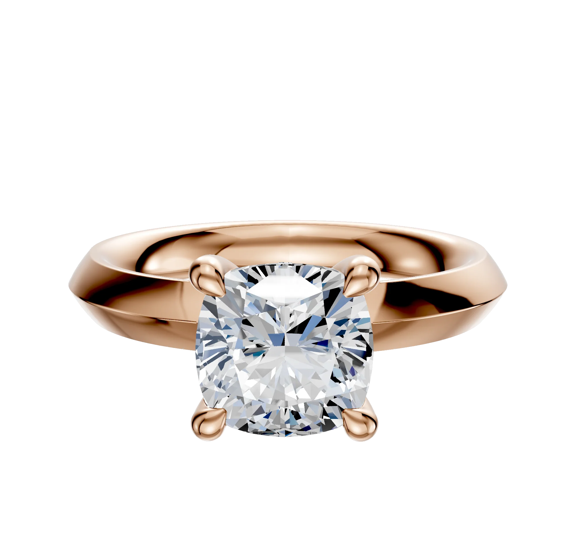 18K Rose Gold 4 Prong Hidden Halo Classic Knife Edge 3.0mm Engagement Ring
