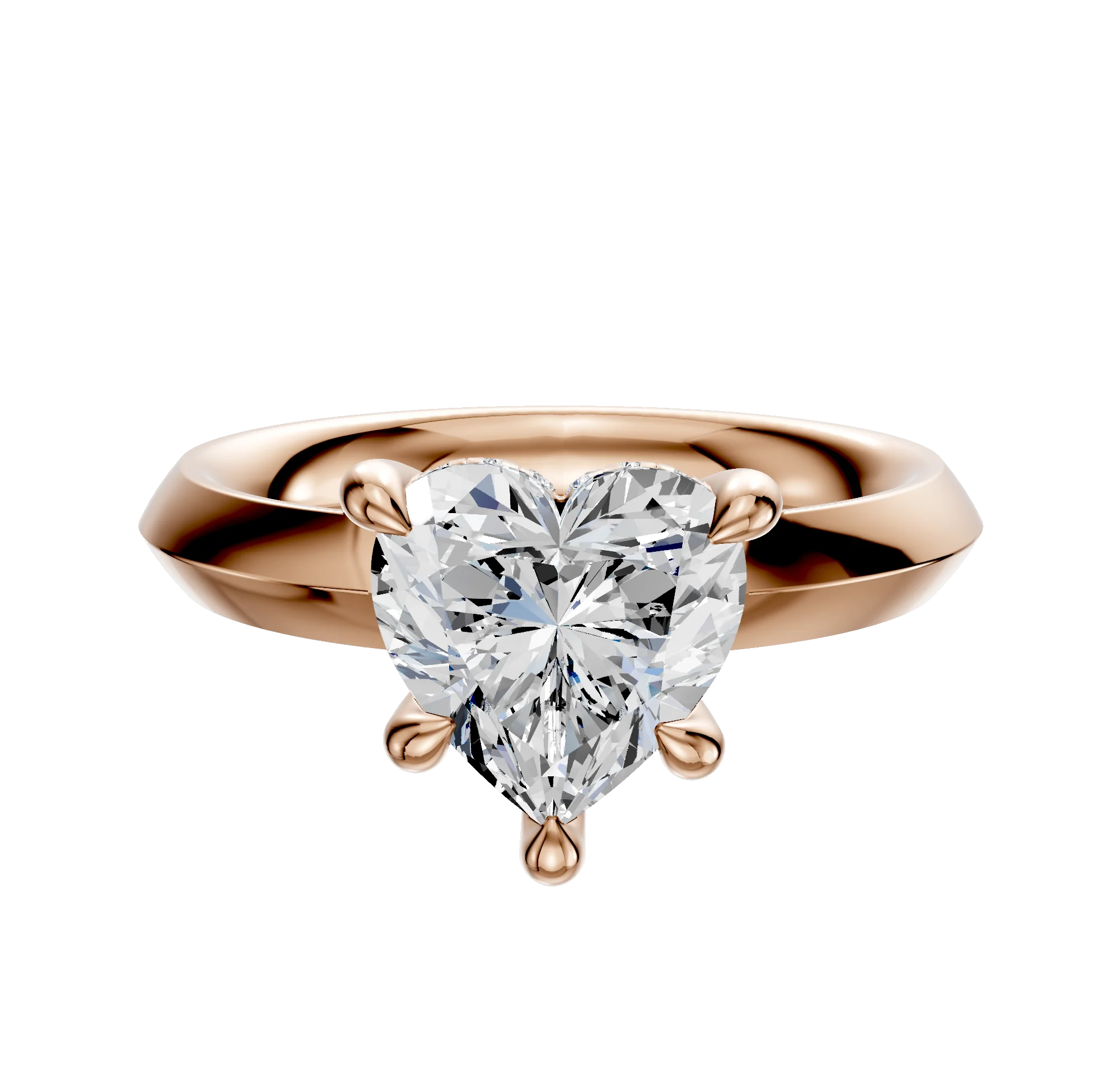 18K Rose Gold 4 Prong Hidden Halo Classic Knife Edge 3.0mm Engagement Ring