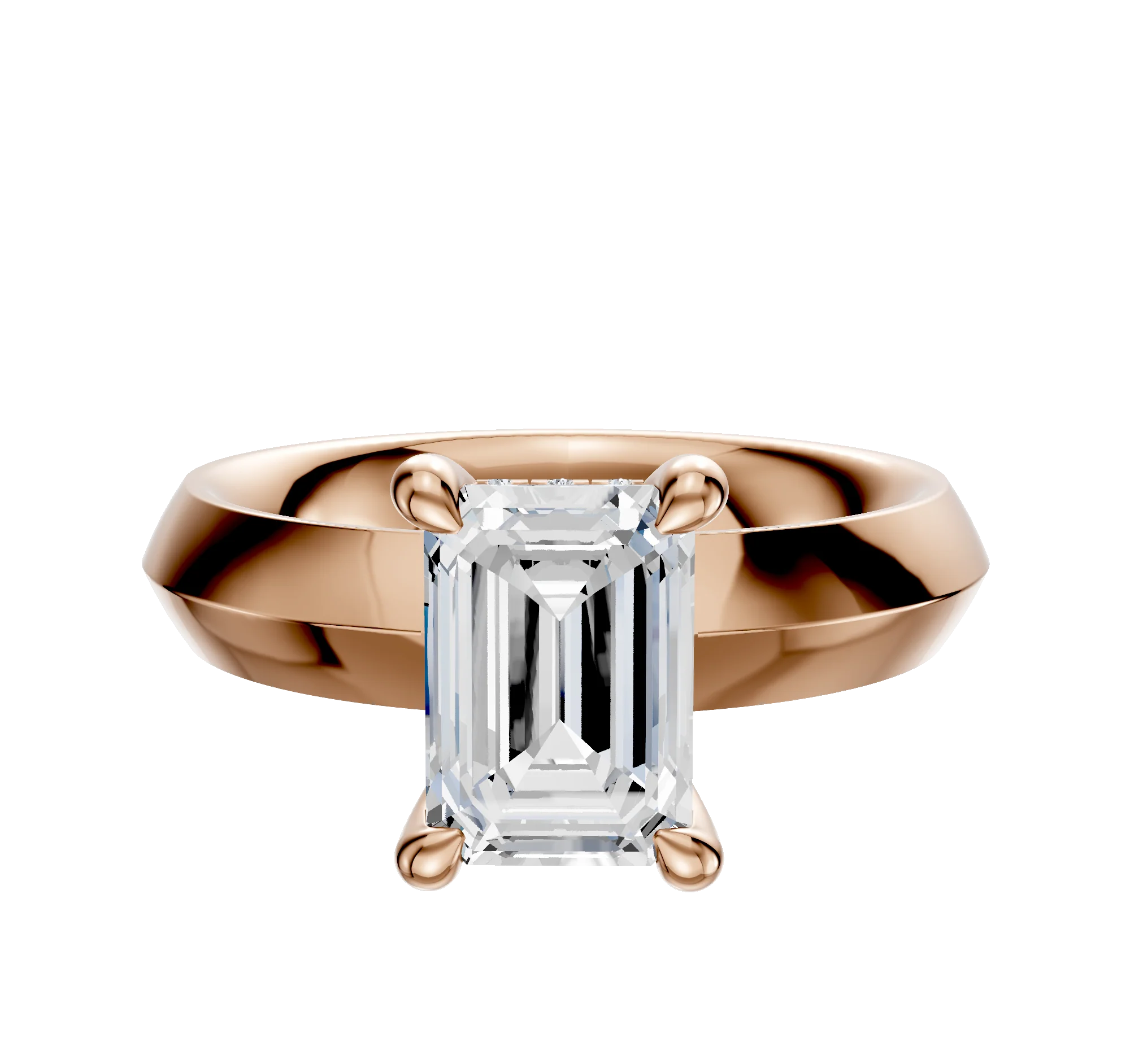 18K Rose Gold 4 Prong Hidden Halo Classic Knife Edge 4.0mm Engagement Ring