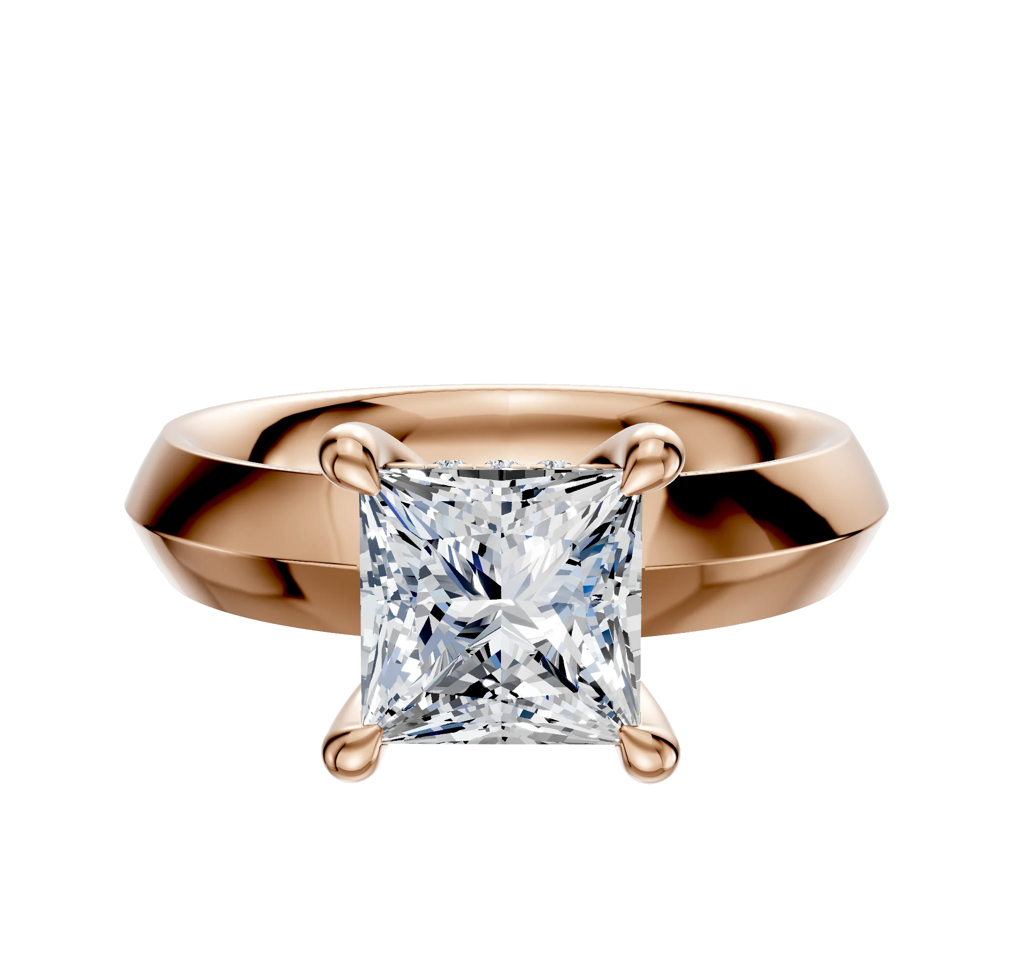 18K Rose Gold 4 Prong Hidden Halo Classic Knife Edge 4.0mm Engagement Ring