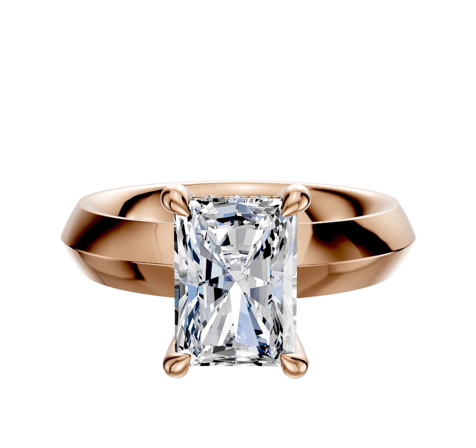 18K Rose Gold 4 Prong Hidden Halo Classic Knife Edge 4.0mm Engagement Ring
