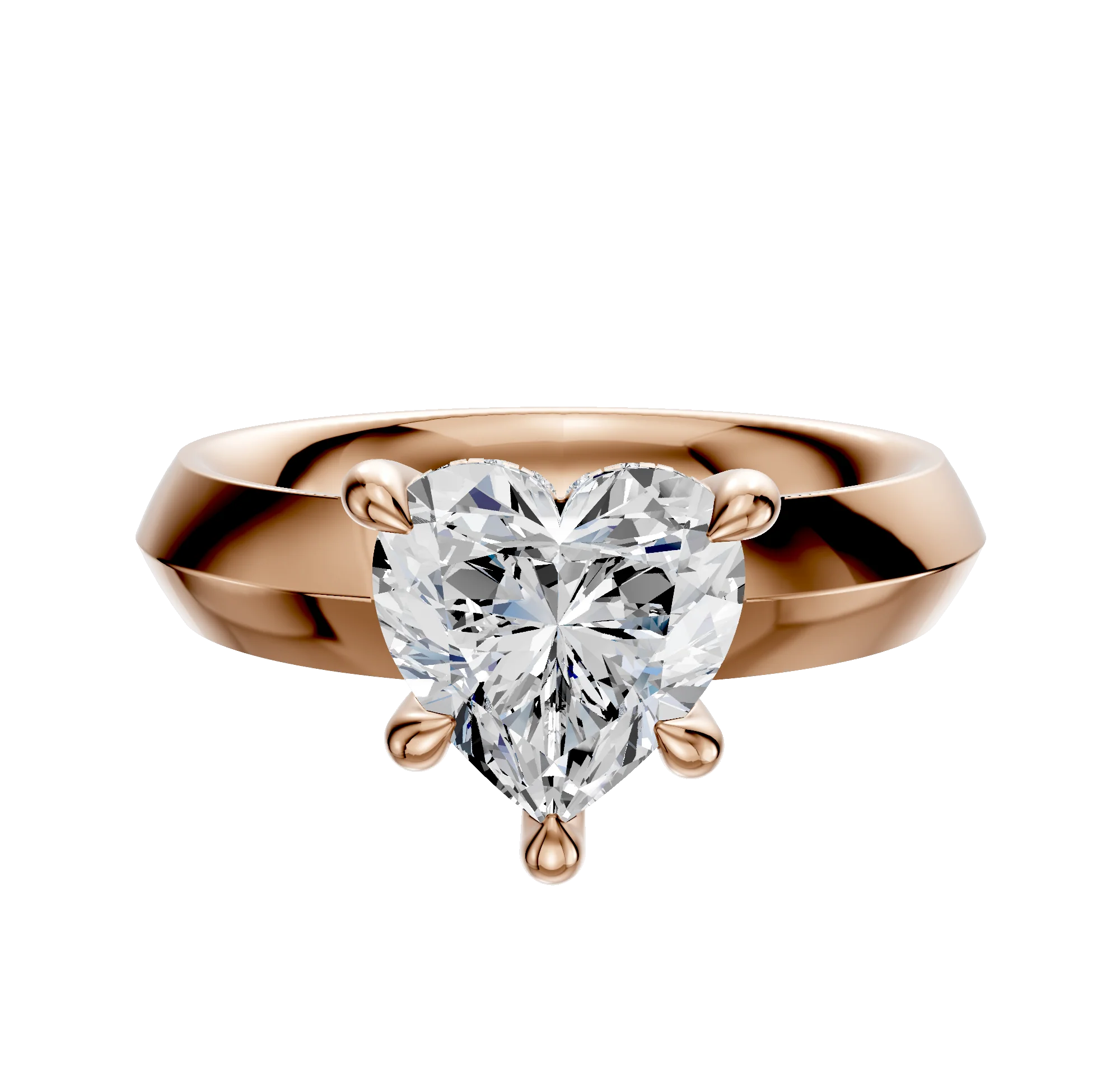 18K Rose Gold 4 Prong Hidden Halo Classic Knife Edge 4.0mm Engagement Ring