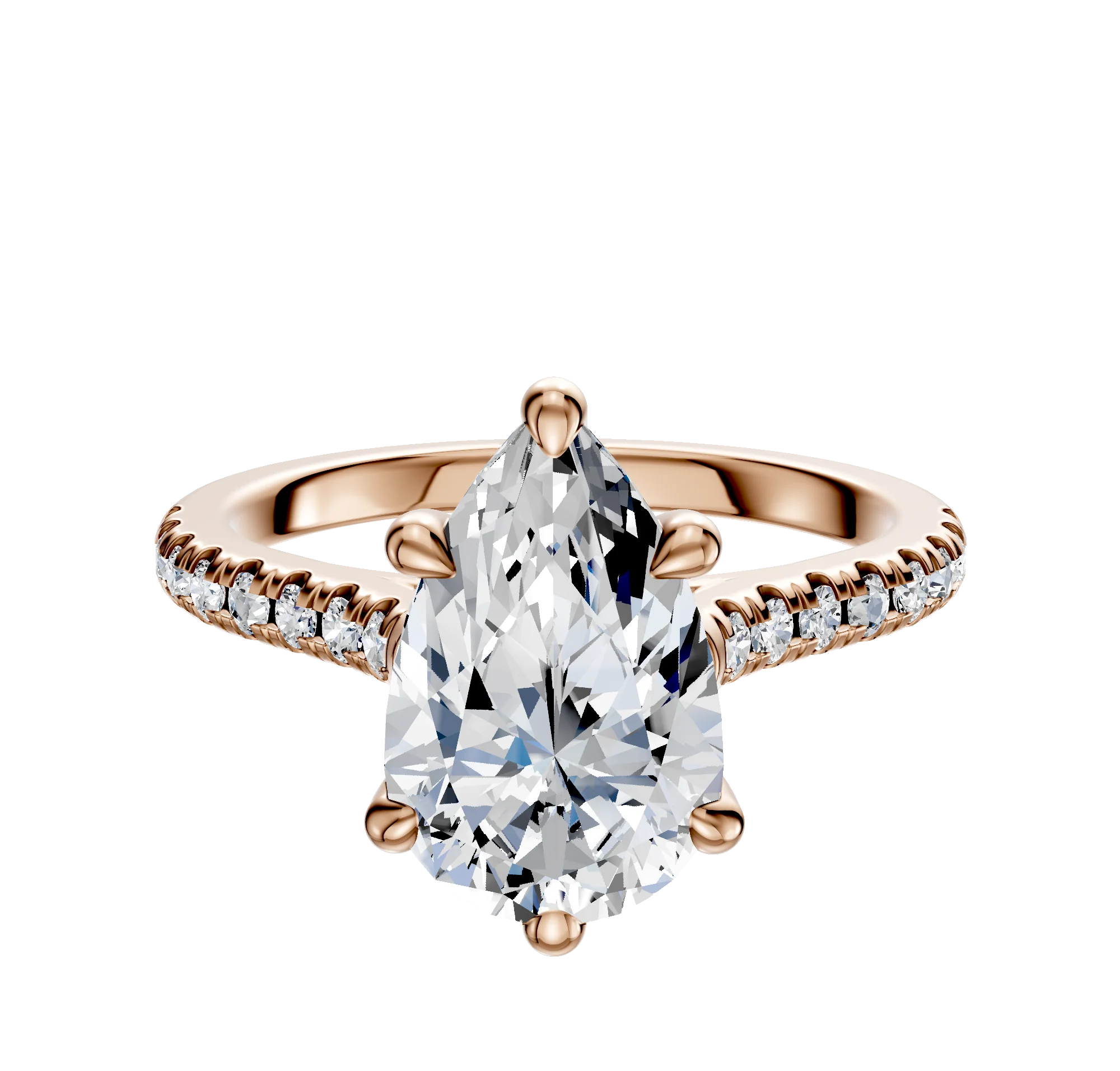 18K Rose Gold 6 Prong Basket Cathedral Dome 1-Row-Pave 2.5mm Engagement Ring