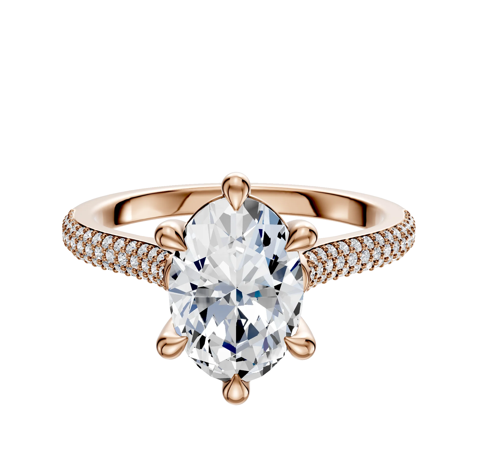 18K Rose Gold 6 Prong Basket Cathedral Dome 3-Row-Pave 2.0mm Engagement Ring