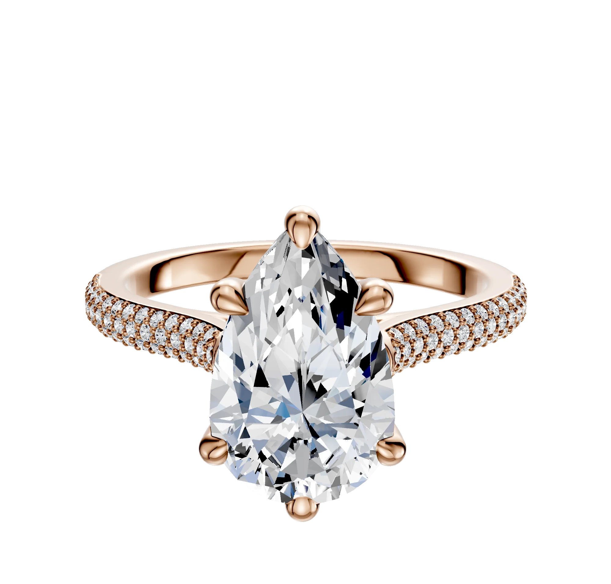 18K Rose Gold 6 Prong Basket Cathedral Dome 3-Row-Pave 2.0mm Engagement Ring