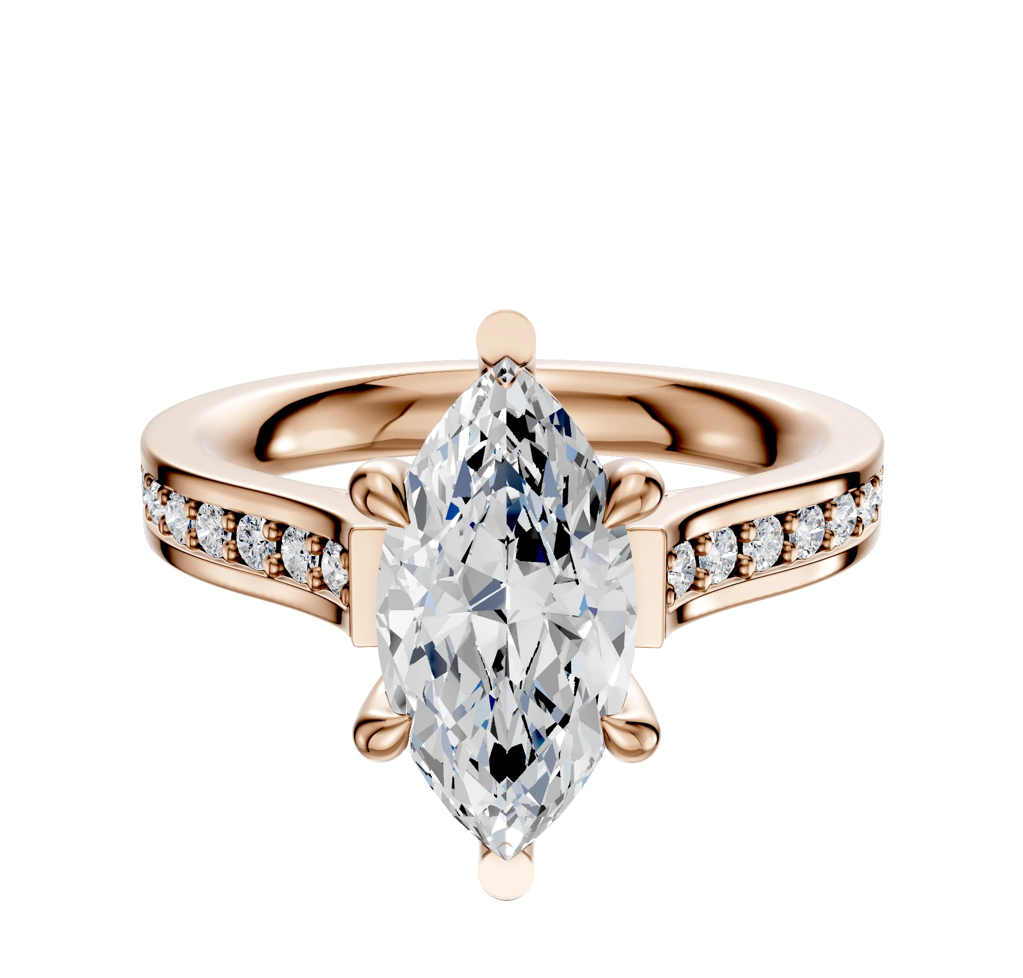 18K Rose Gold 6 Prong Basket Cathedral Flat 1-Row-Pave 2.5mm Engagement Ring