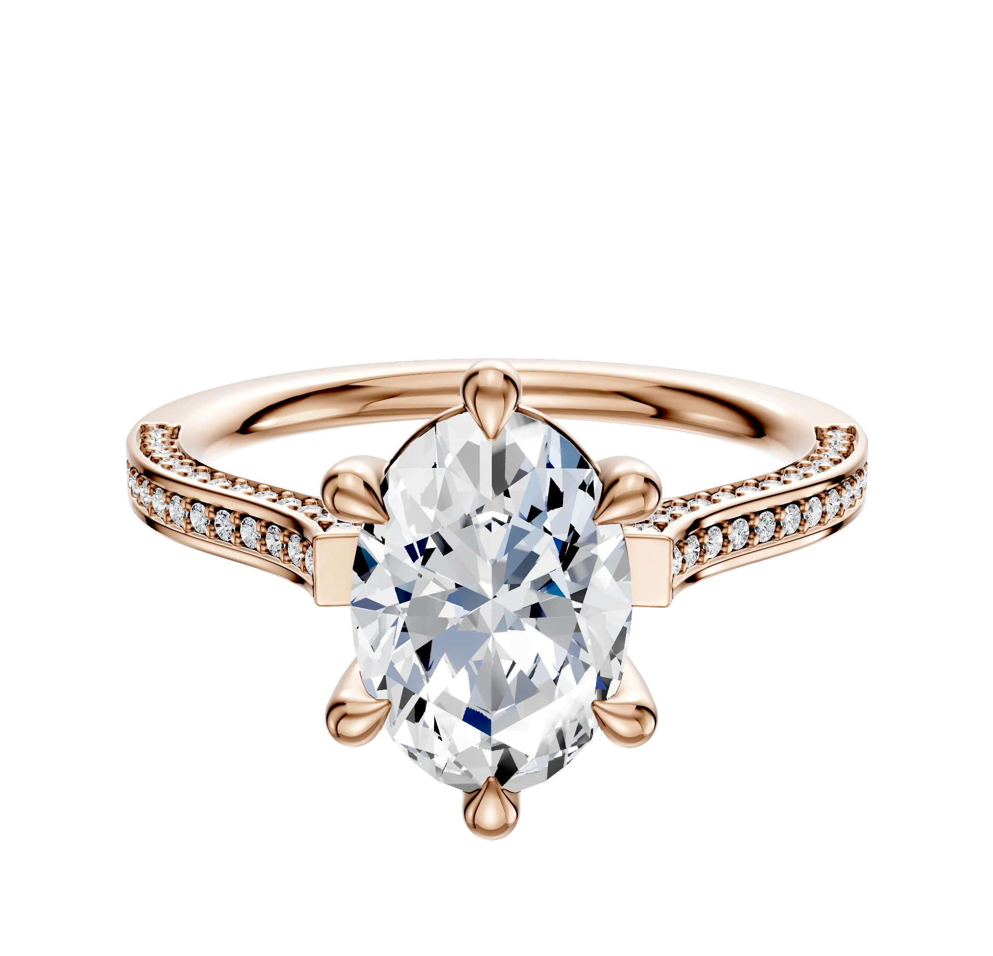 18K Rose Gold 6 Prong Basket Cathedral Flat 3-Row-Pave 2.0mm Engagement Ring
