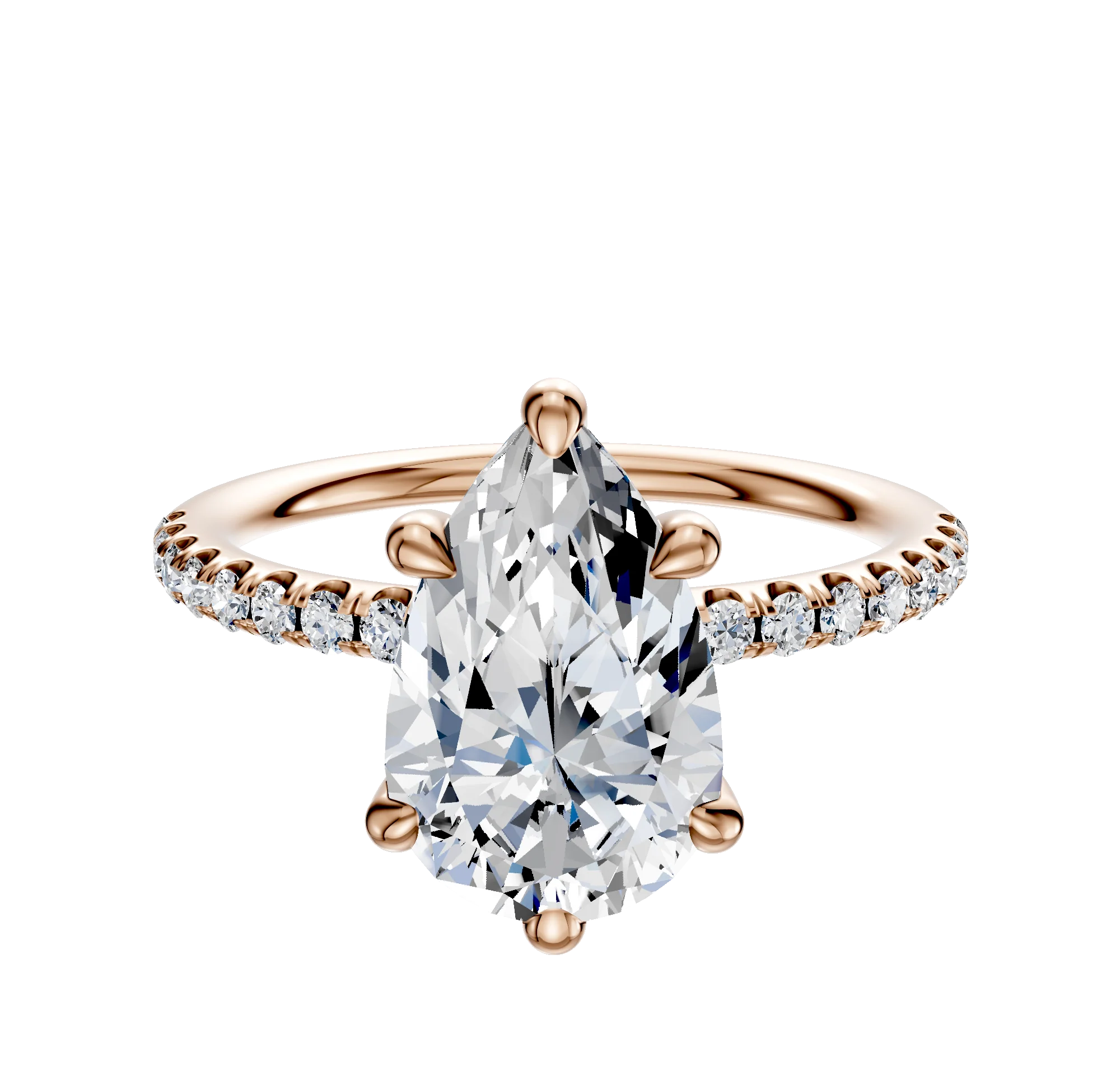 18K Rose Gold 6 Prong Basket Classic Dome 1-Row-Pave 2.5mm Engagement Ring