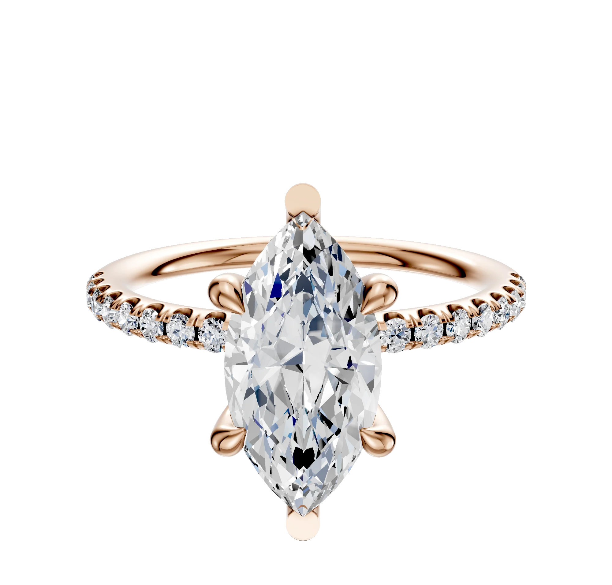 18K Rose Gold 6 Prong Basket Classic Dome 1-Row-Pave 2.5mm Engagement Ring
