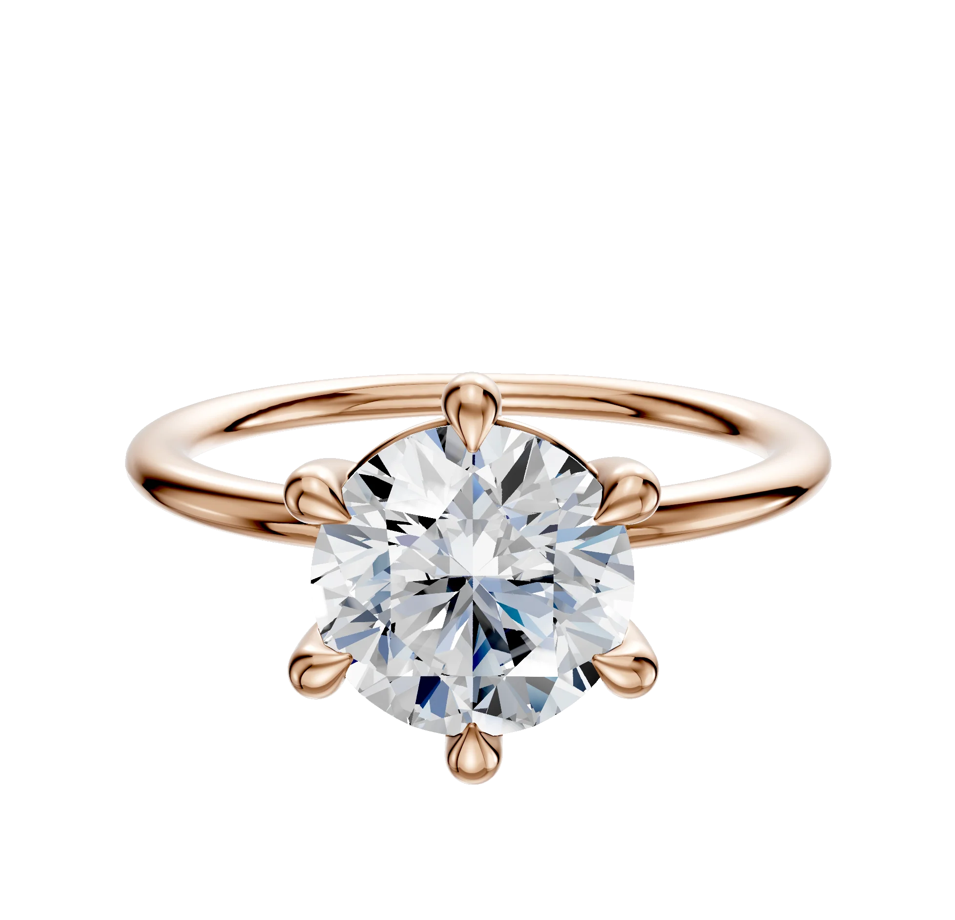 18K Rose Gold 6 Prong Basket Classic Dome 1.5mm Engagement Ring